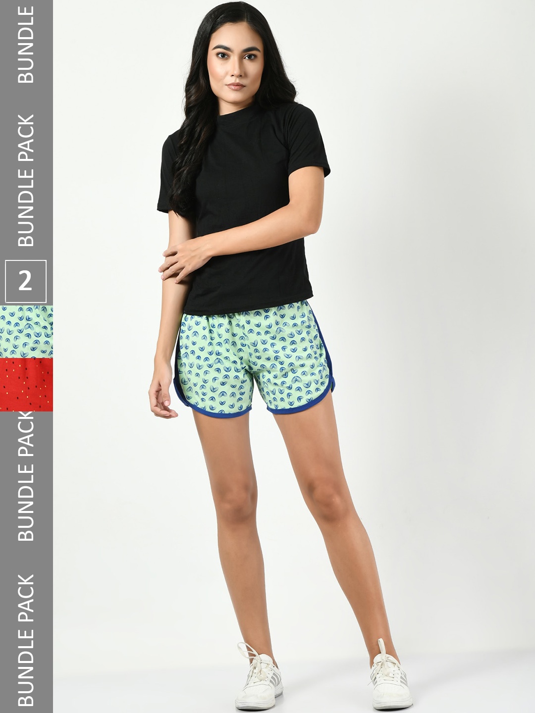 

BAESD Pack of 2 Printed High-Rise Pure Cotton Shorts, Lime green