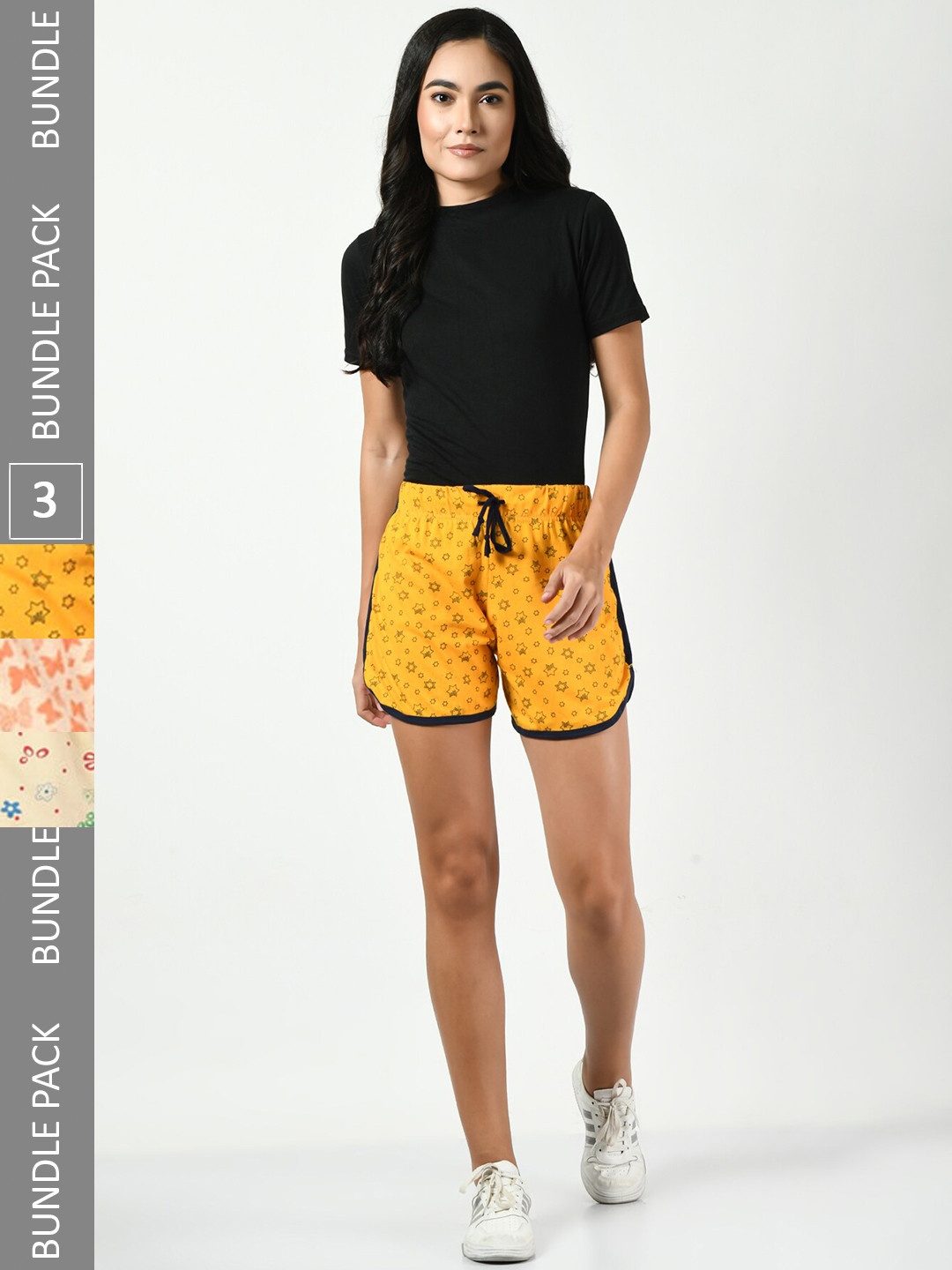 

BAESD Women Pack of 3 Printed Regular Fit High-Rise Cotton Regular Shorts, Yellow