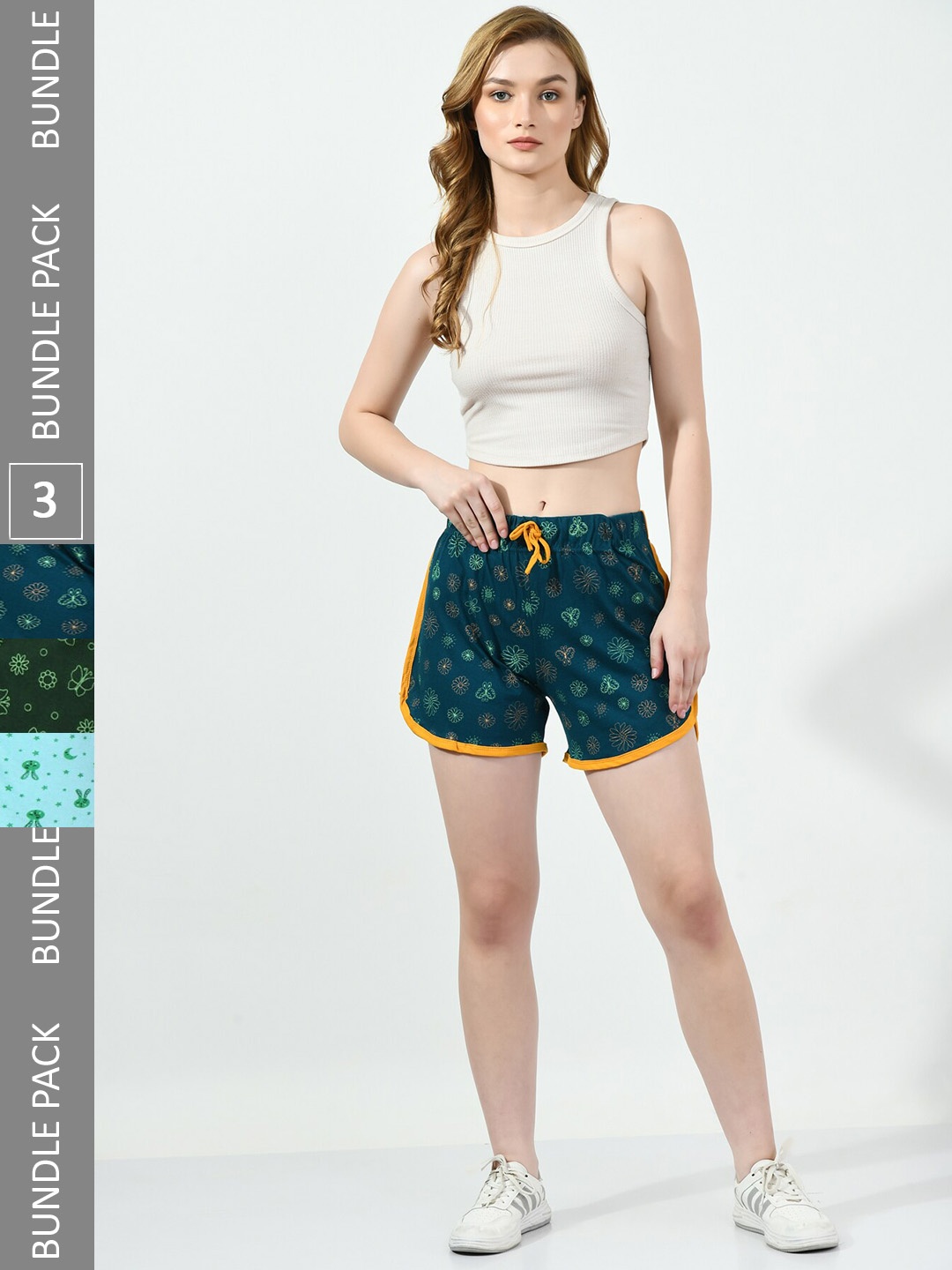 

BAESD Women Pack of 3 Printed Regular Fit High-Rise Cotton Regular Shorts, Green