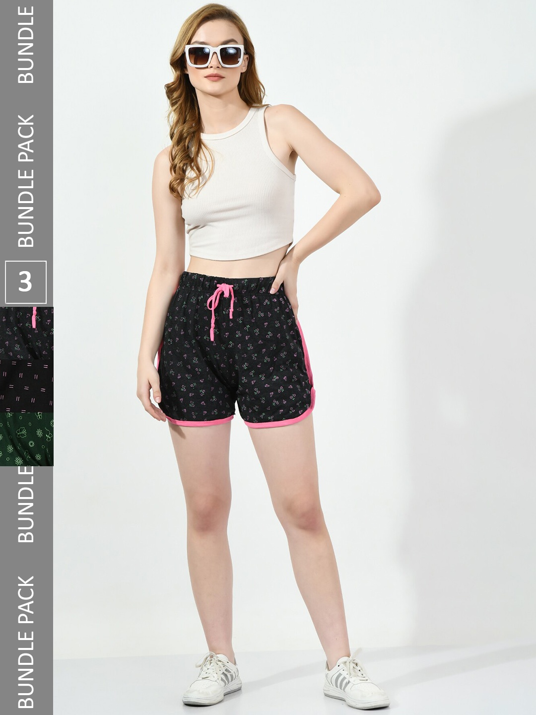 

BAESD Pack of 3 Women Printed Regular Fit High-Rise Cotton Shorts, Green