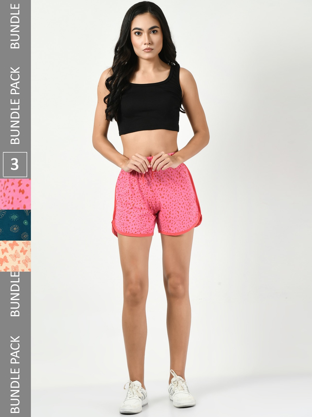 

BAESD Women Pack Of 3 Printed High-Rise Pure Cotton Shorts, Pink