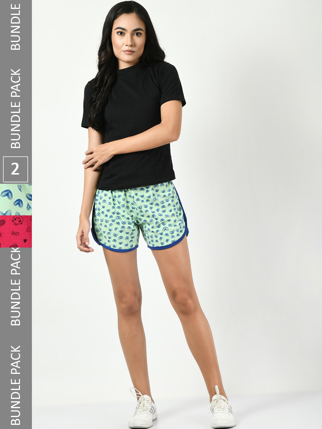 

BAESD Women Pack of 2 Printed High-Rise Pure Cotton Shorts, Green