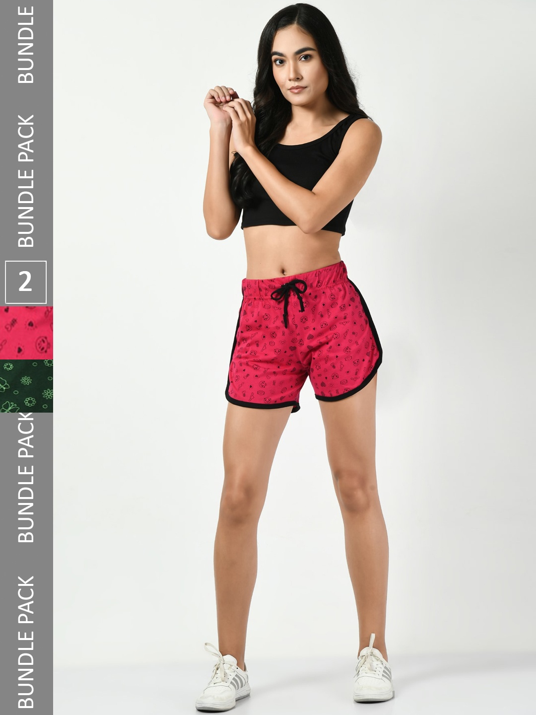 

BAESD Women Pack of 2 Printed High-Rise Pure Cotton Shorts, Red