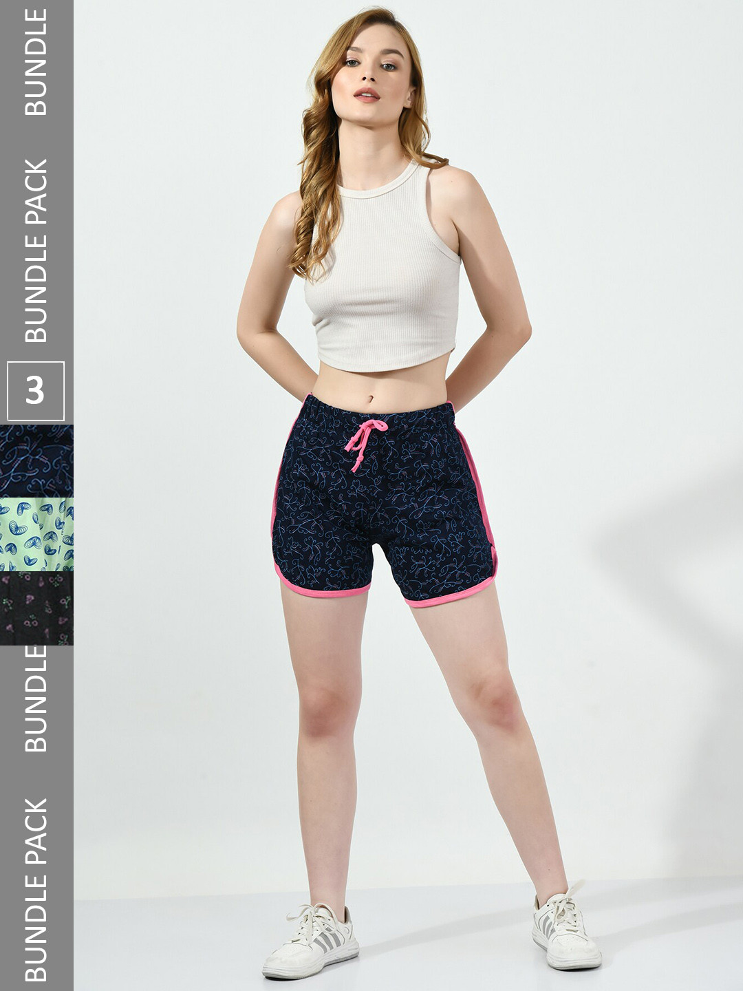 

BAESD Women Pack Of 3 Conversational Printed High-Rise Pure Cotton Shorts, Black