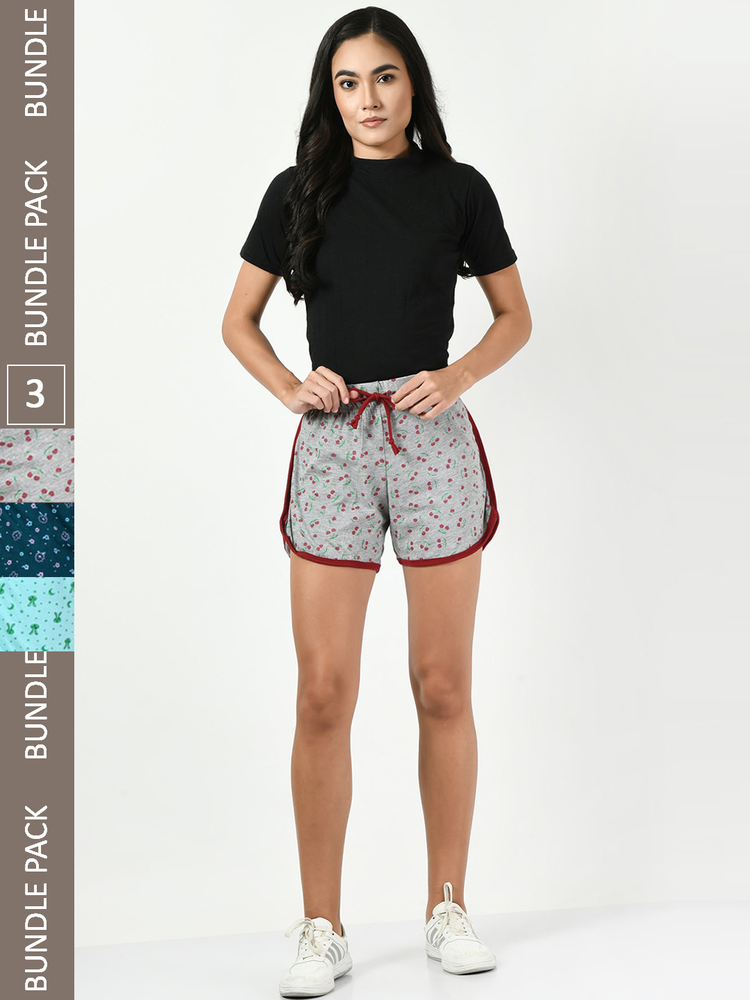 

BAESD Pack Of 3 Conversational Printed High-Rise Pure Cotton Shorts, Grey