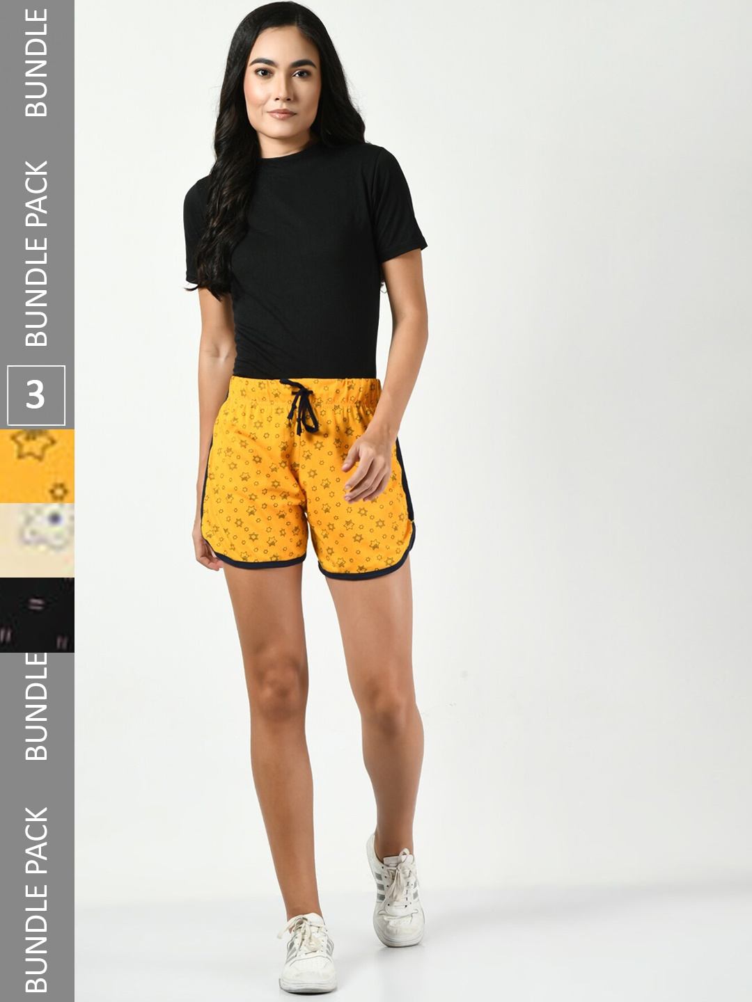 

BAESD Women Pack of 3 Conversational Printed Pure Cotton Hot Pants Shorts, Yellow