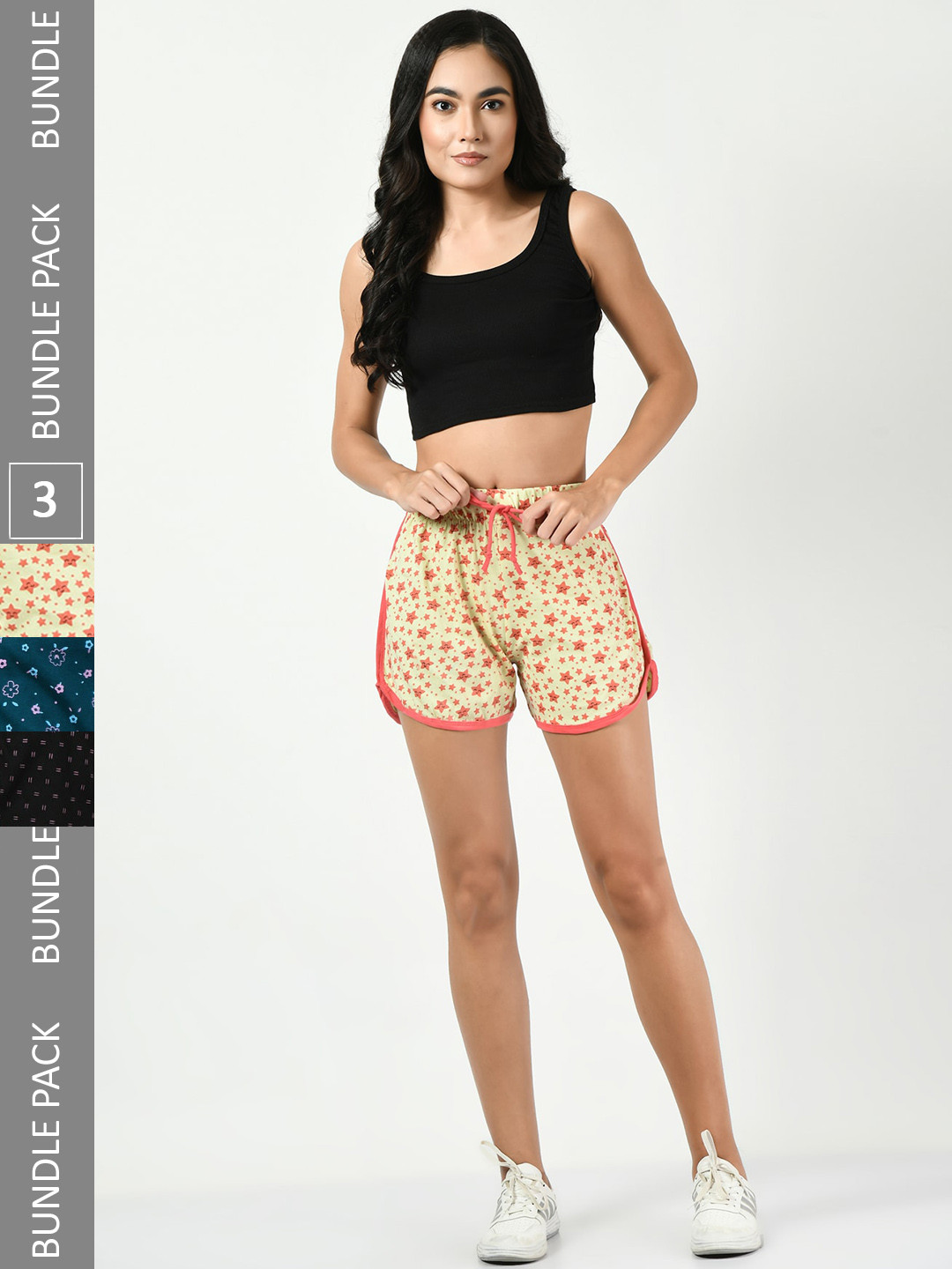 

BAESD Women Pack of 3 Conversational Printed Pure Cotton Hot Pants Shorts, Yellow