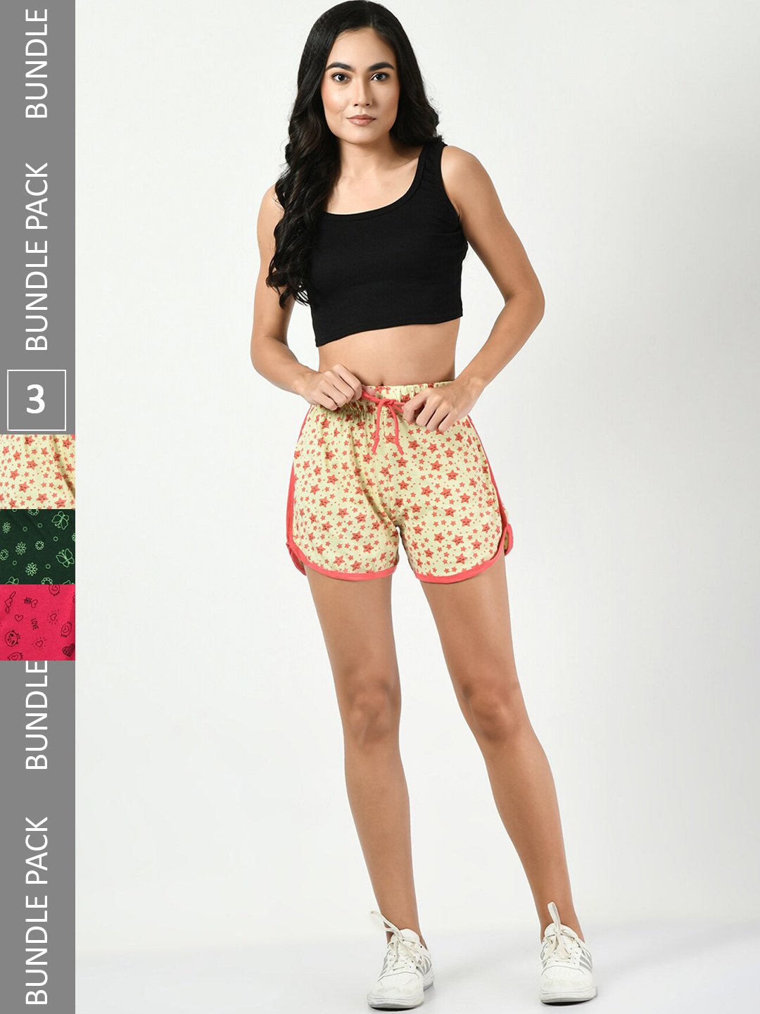

BAESD Women Pack of 3 Conversational Printed Pure Cotton Hot Pants Shorts, Yellow