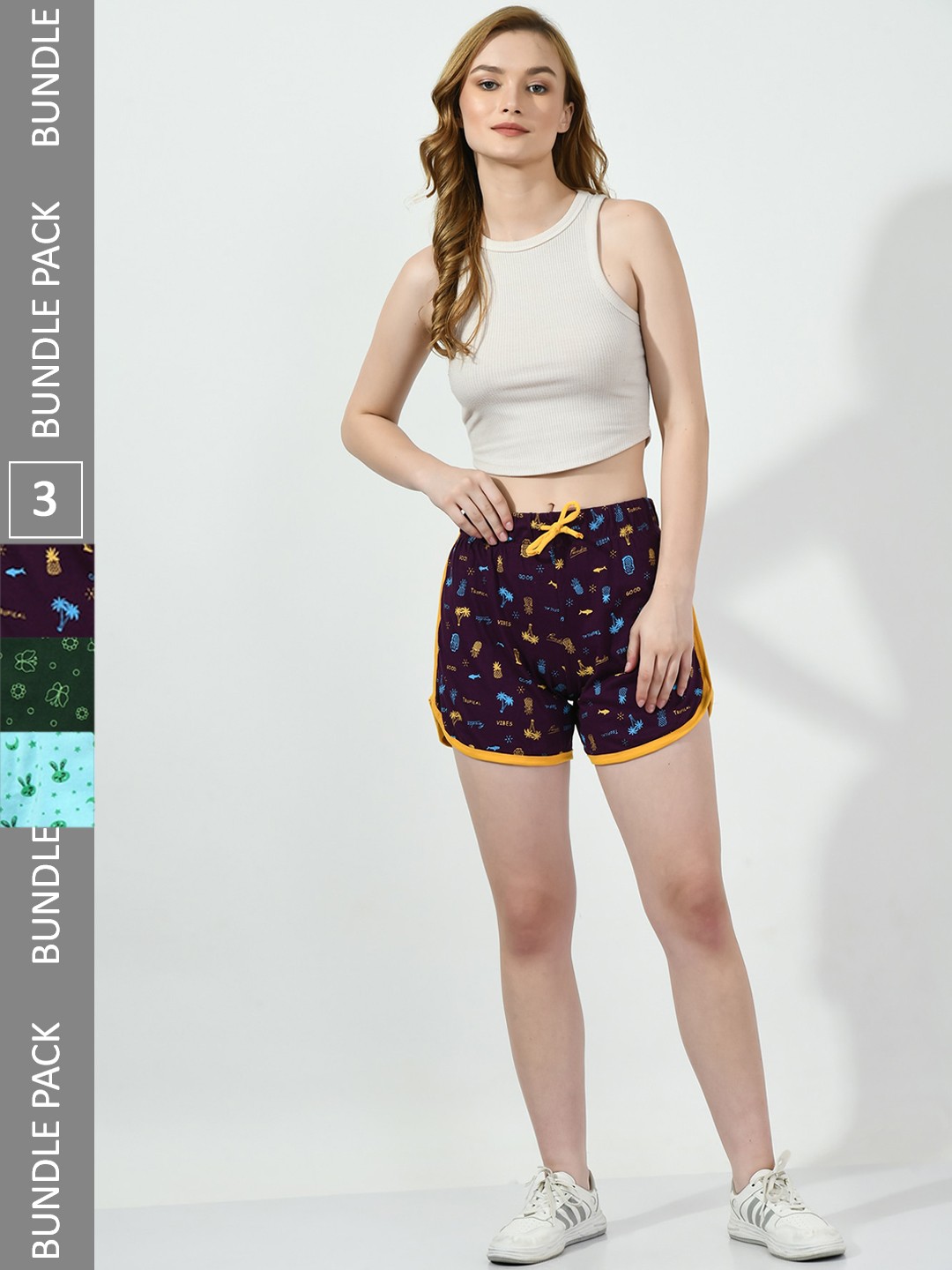 

BAESD Women Pack of 3 Conversational Printed Pure Cotton Hot Pants Shorts, Burgundy