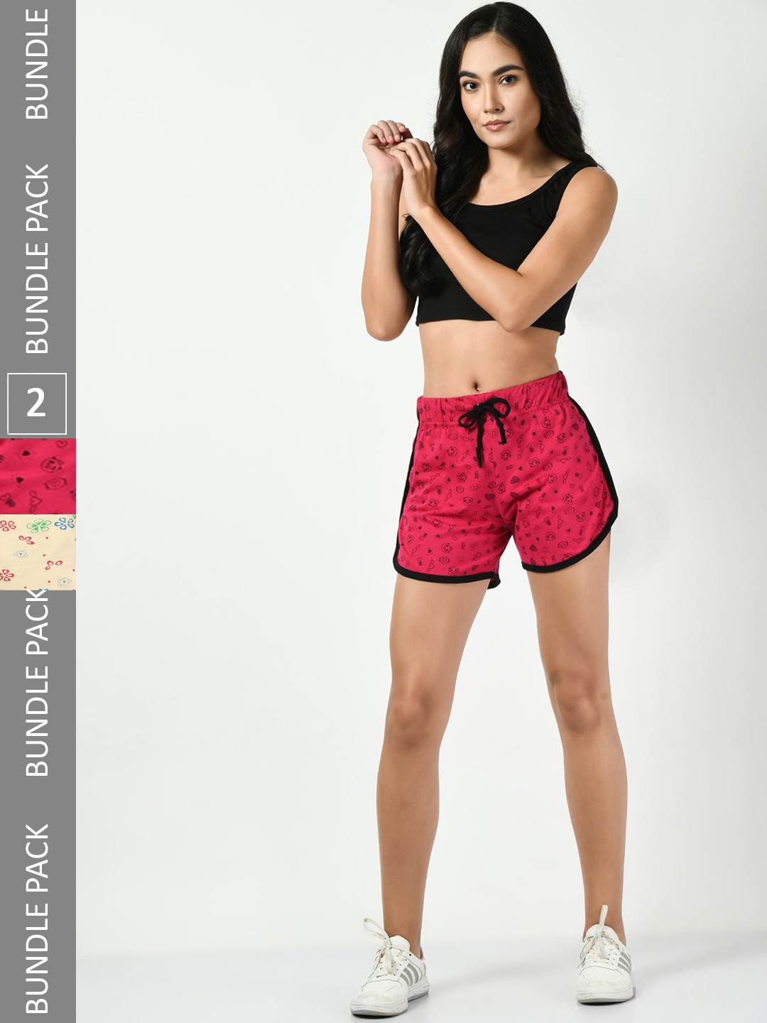 

BAESD Women Pack Of 2 Conversational Printed High-Rise Pure Cotton Shorts, Red
