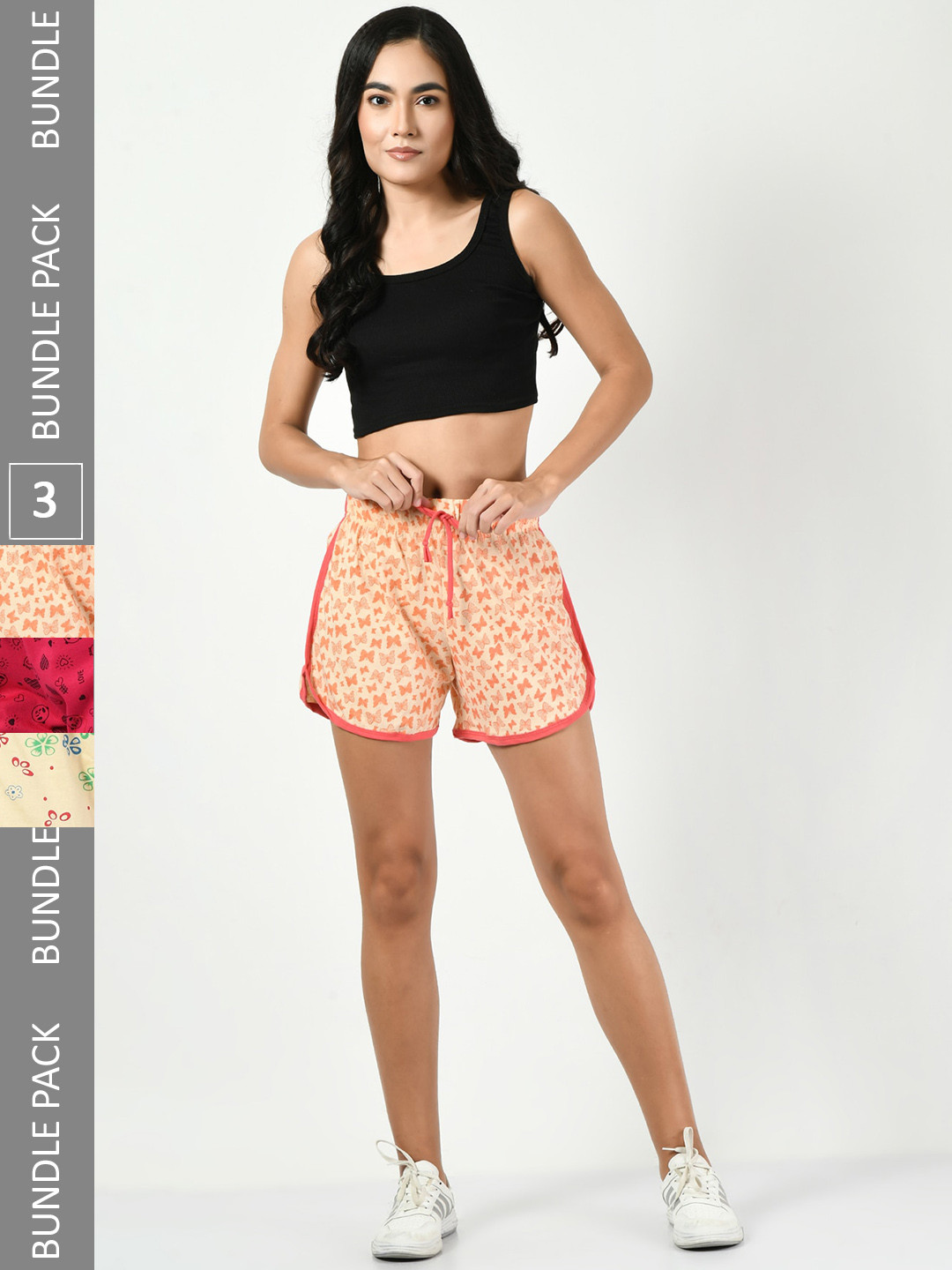 

BAESD Women Pack of 3 Printed Pure Cotton Hot Pants Shorts, Orange
