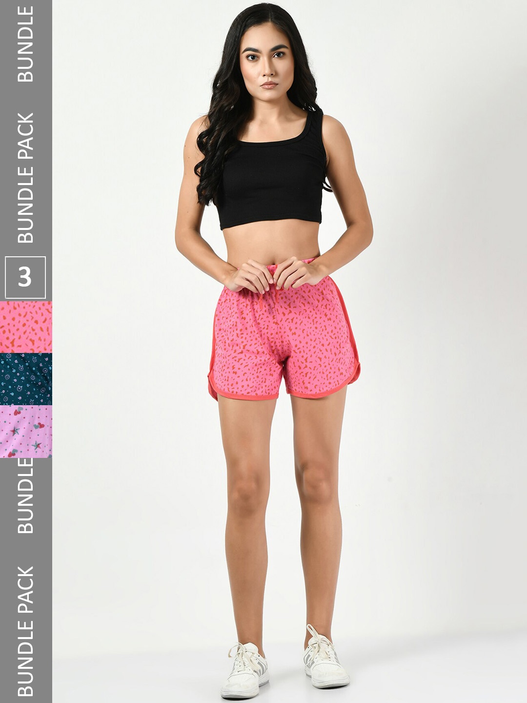 

BAESD Women Pack of 3 Printed Pure Cotton Hot Pants Shorts, Pink