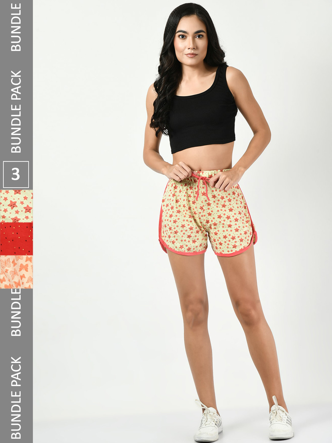 

BAESD Women Pack of 3 Printed Pure Cotton Hot Pants Shorts, Cream