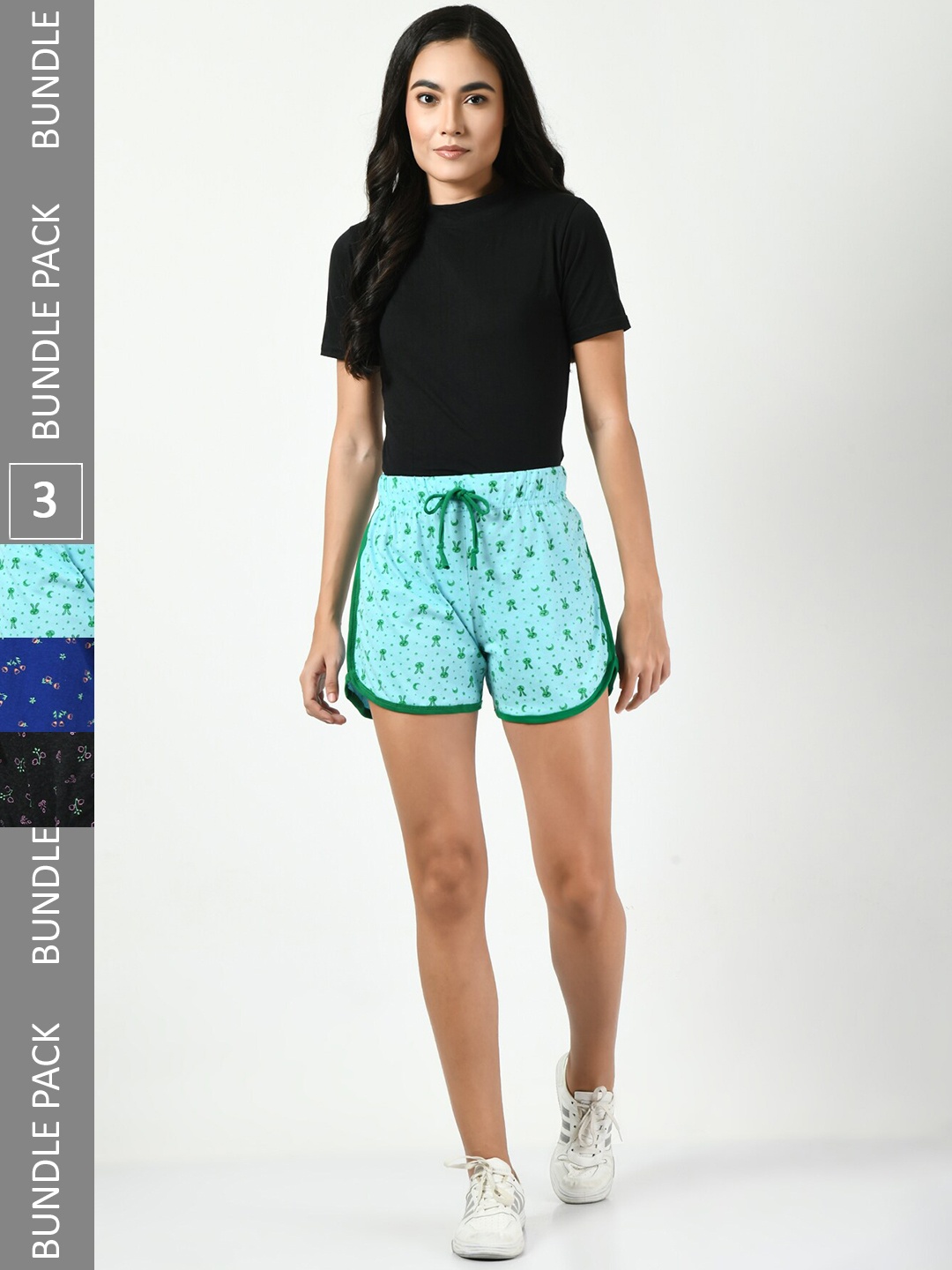 

BAESD Women Pack of 3 Printed Pure Cotton Hot Pants Shorts, Turquoise blue