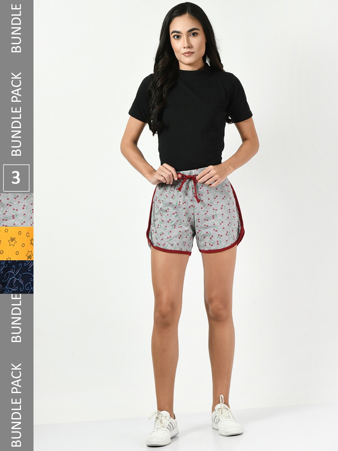 

BAESD Women Pack of 3 Printed Pure Cotton Hot Pants Shorts, Grey