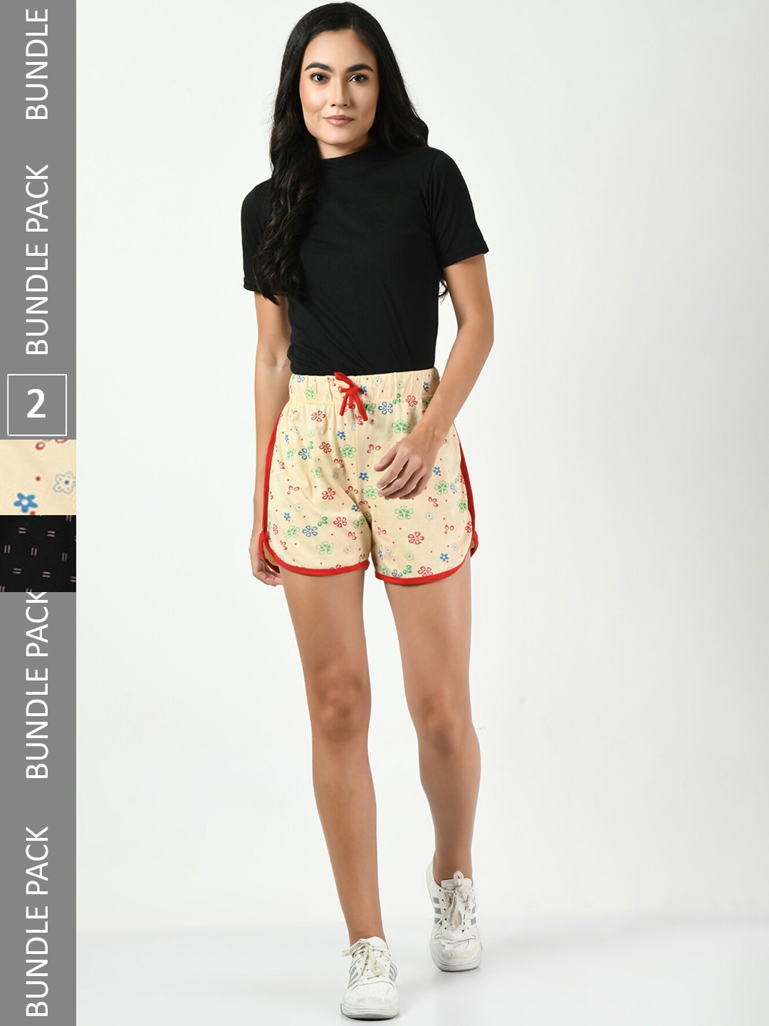 

BAESD Women Pack of 2 Printed Pure Cotton Hot Pants Shorts, Cream