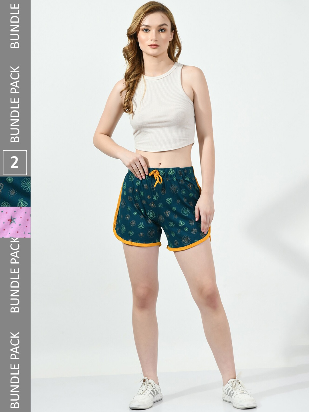 

BAESD Women Pack of 2 Printed Pure Cotton Hot Pants Shorts, Teal