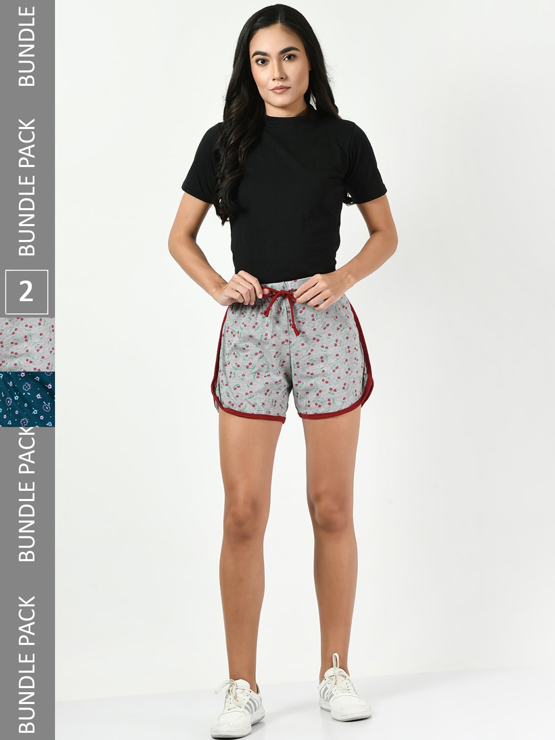 

BAESD Women Pack Of 2 Printed Pure Cotton Hotpants Shorts, Grey