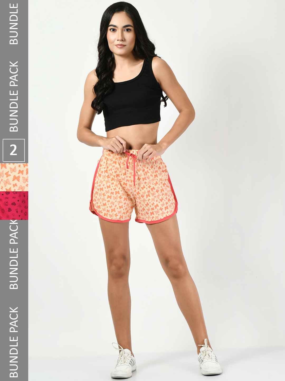 

BAESD Women Pack Of 2 Printed Pure Cotton Hotpants Shorts, Beige