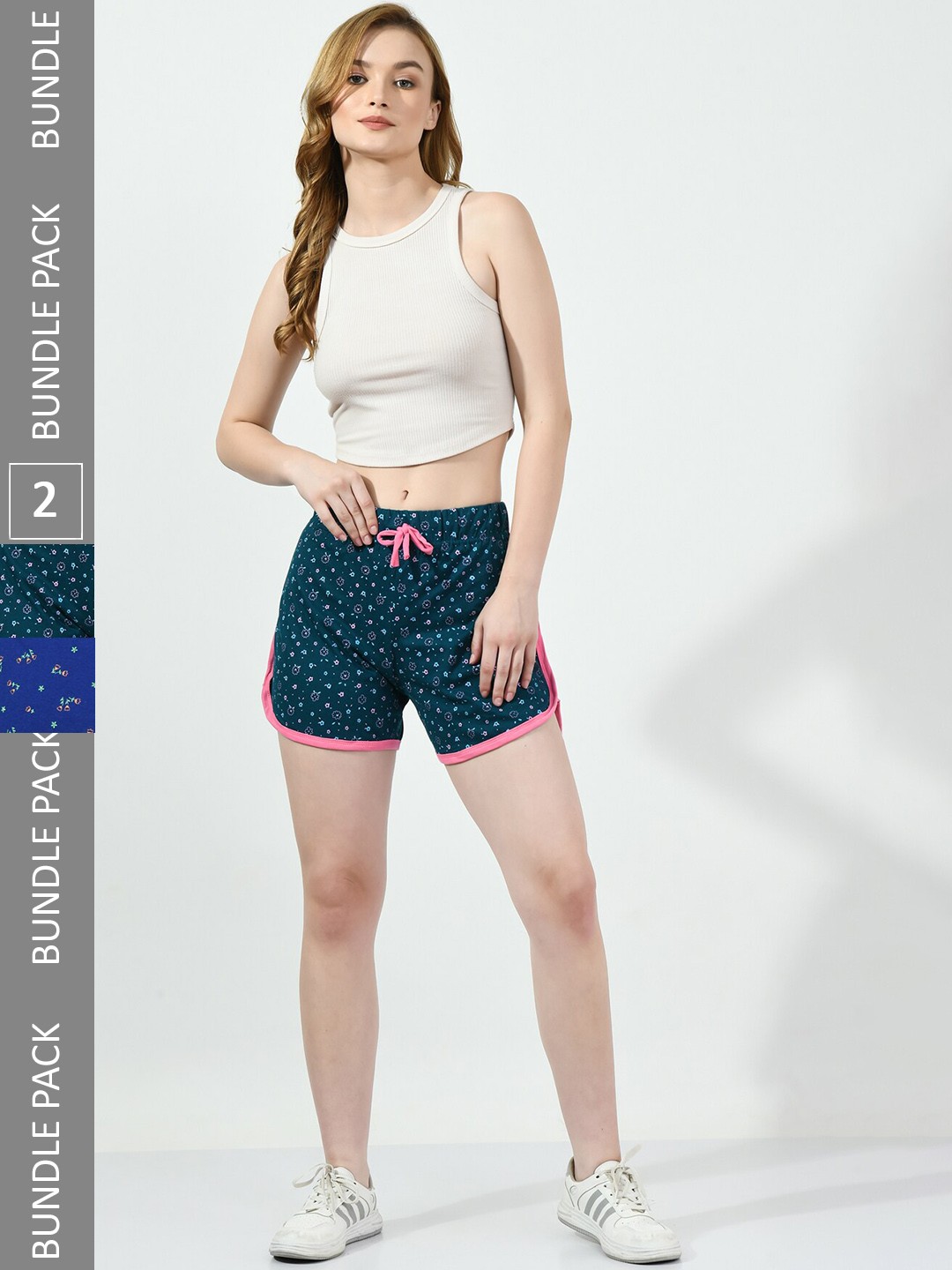 

BAESD Women Pack Of 2 Printed Pure Cotton Hotpants Shorts, Teal