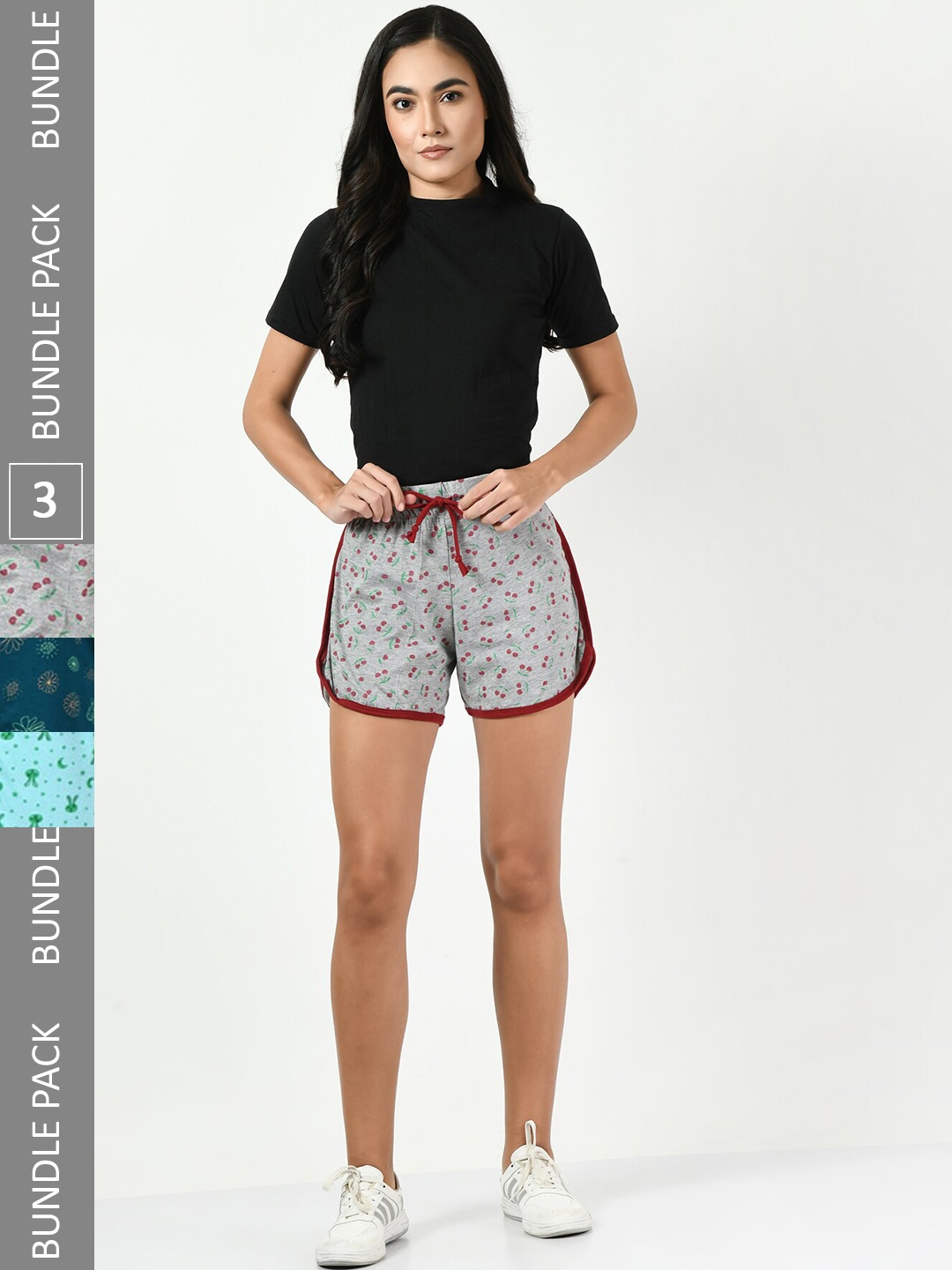 

BAESD Women Pack Of 3 Conversational Printed High-Rise Pure Cotton Shorts, Grey