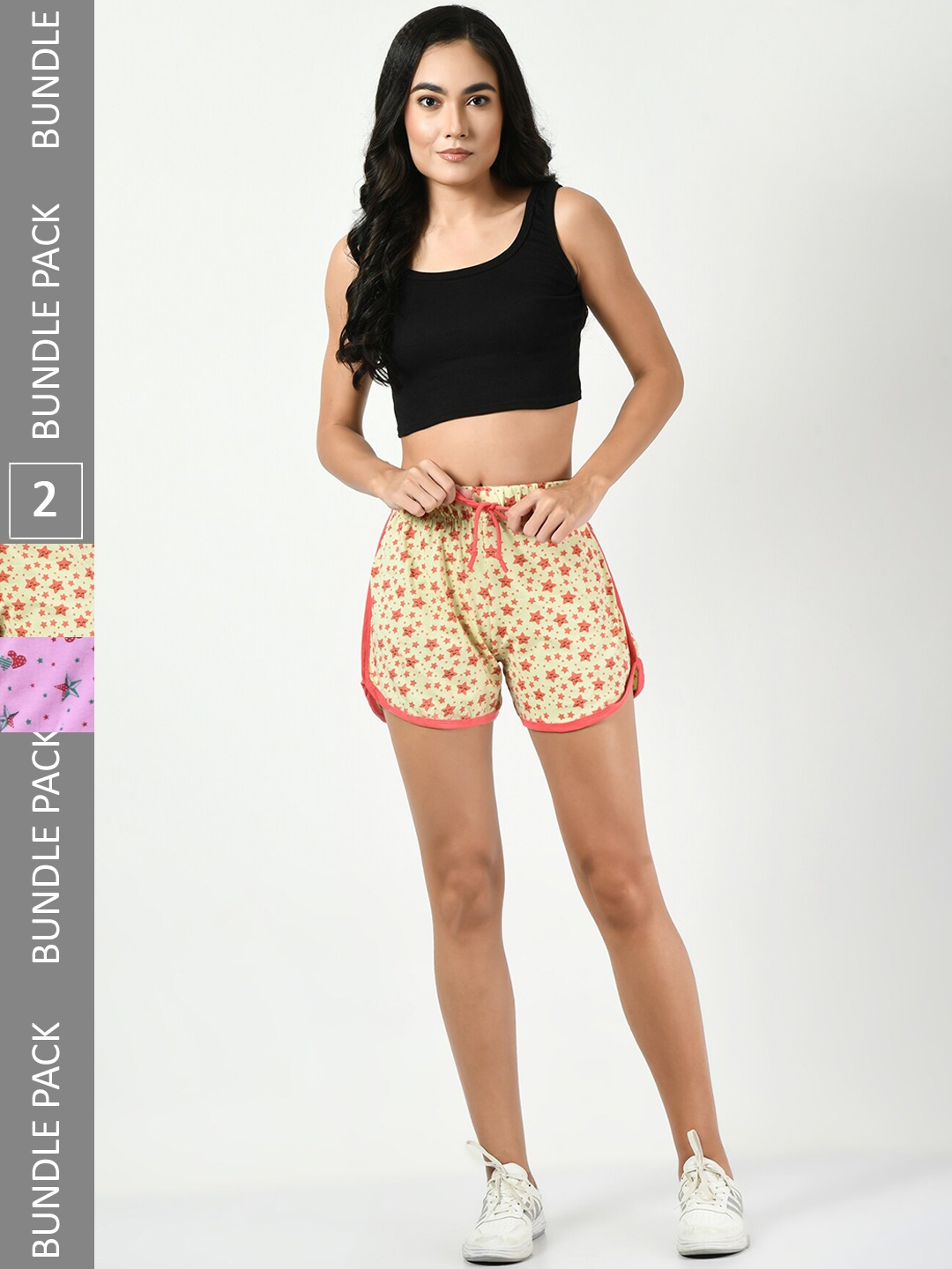 

BAESD Women Pack Of 3 Conversational Printed High-Rise Pure Cotton Shorts, Peach