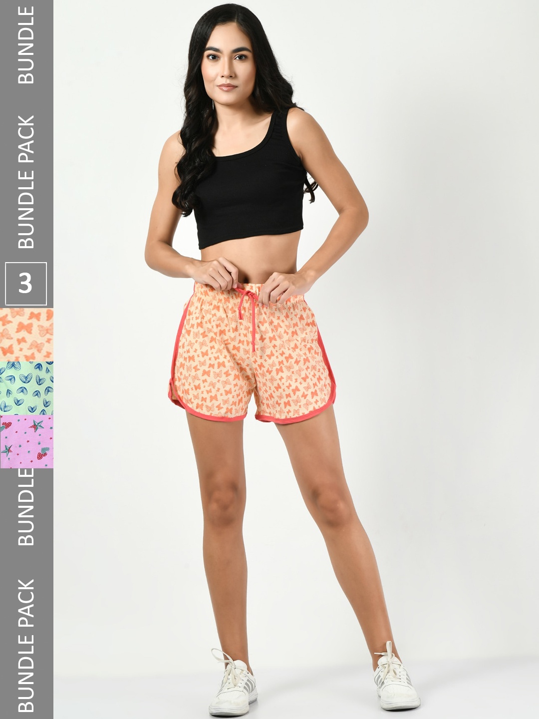 

BAESD Women Pack Of 3 Printed High-Rise Pure Cotton Shorts, Peach