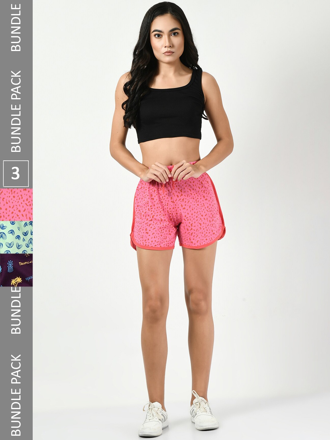 

BAESD Women Pack of 3 Printed High-Rise Pure Cotton Shorts, Pink