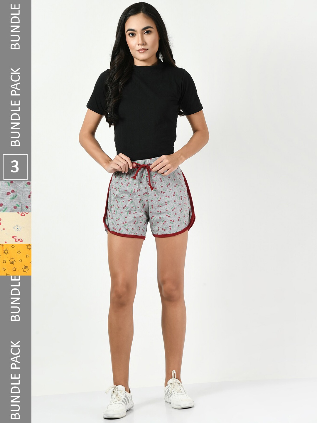 

BAESD Women Pack Of 3 Printed Pure Cotton Shorts, Grey