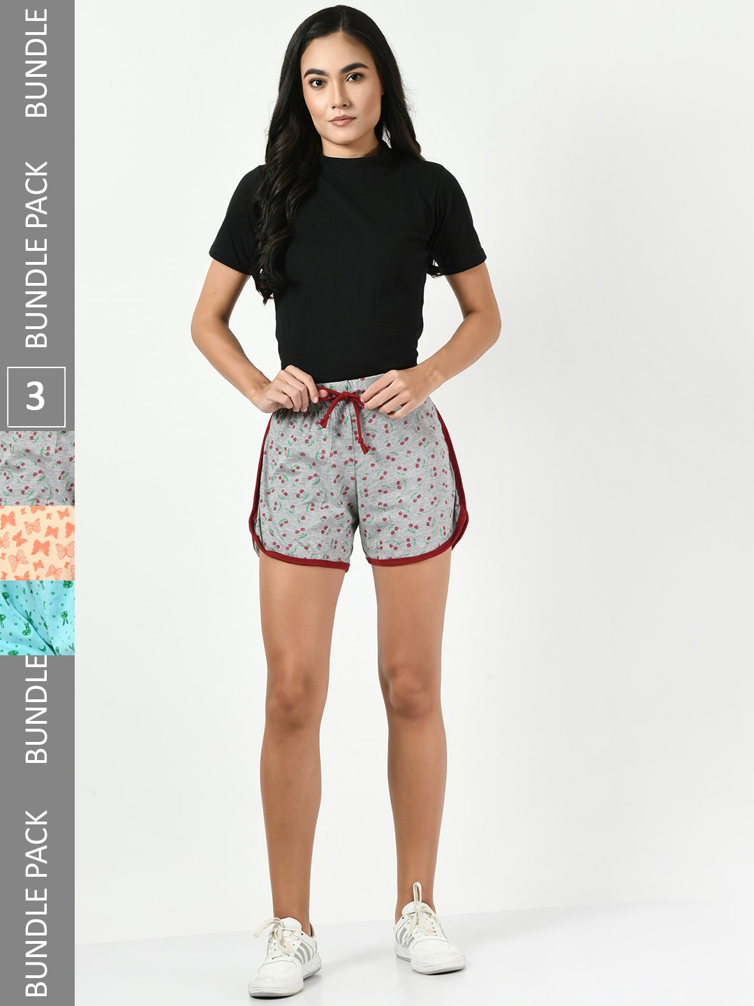 

BAESD Pack Of 3 Conversational Printed High-Rise Pure Cotton Shorts, Grey