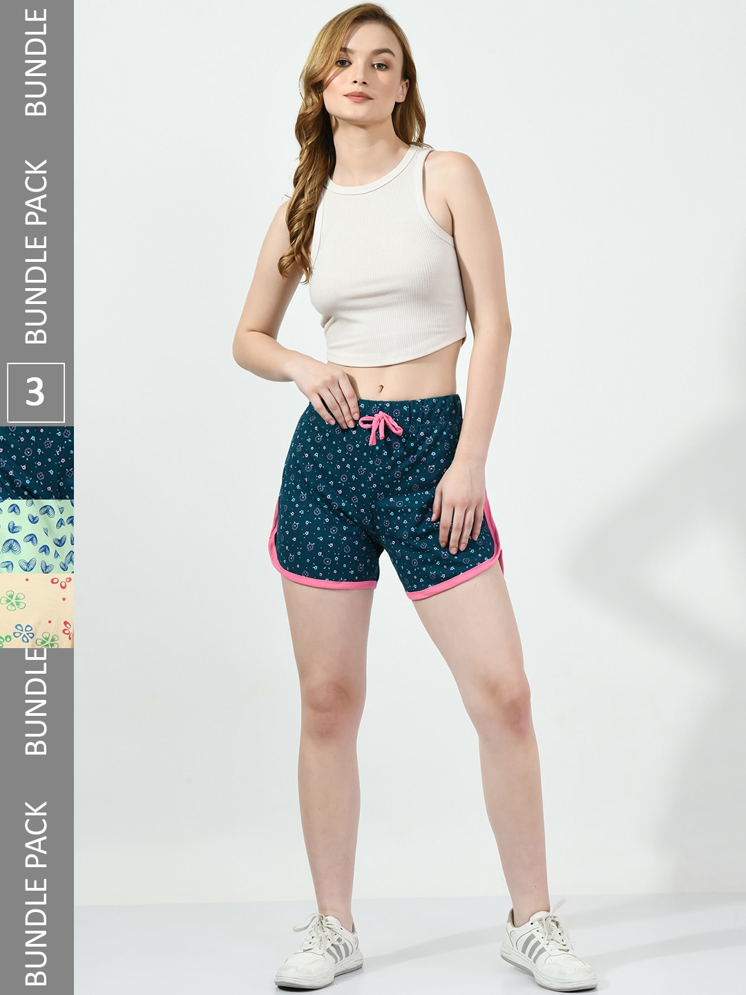 

BAESD Women Pack of 3 Conversational Printed Pure Cotton Hot Pants Shorts, Teal