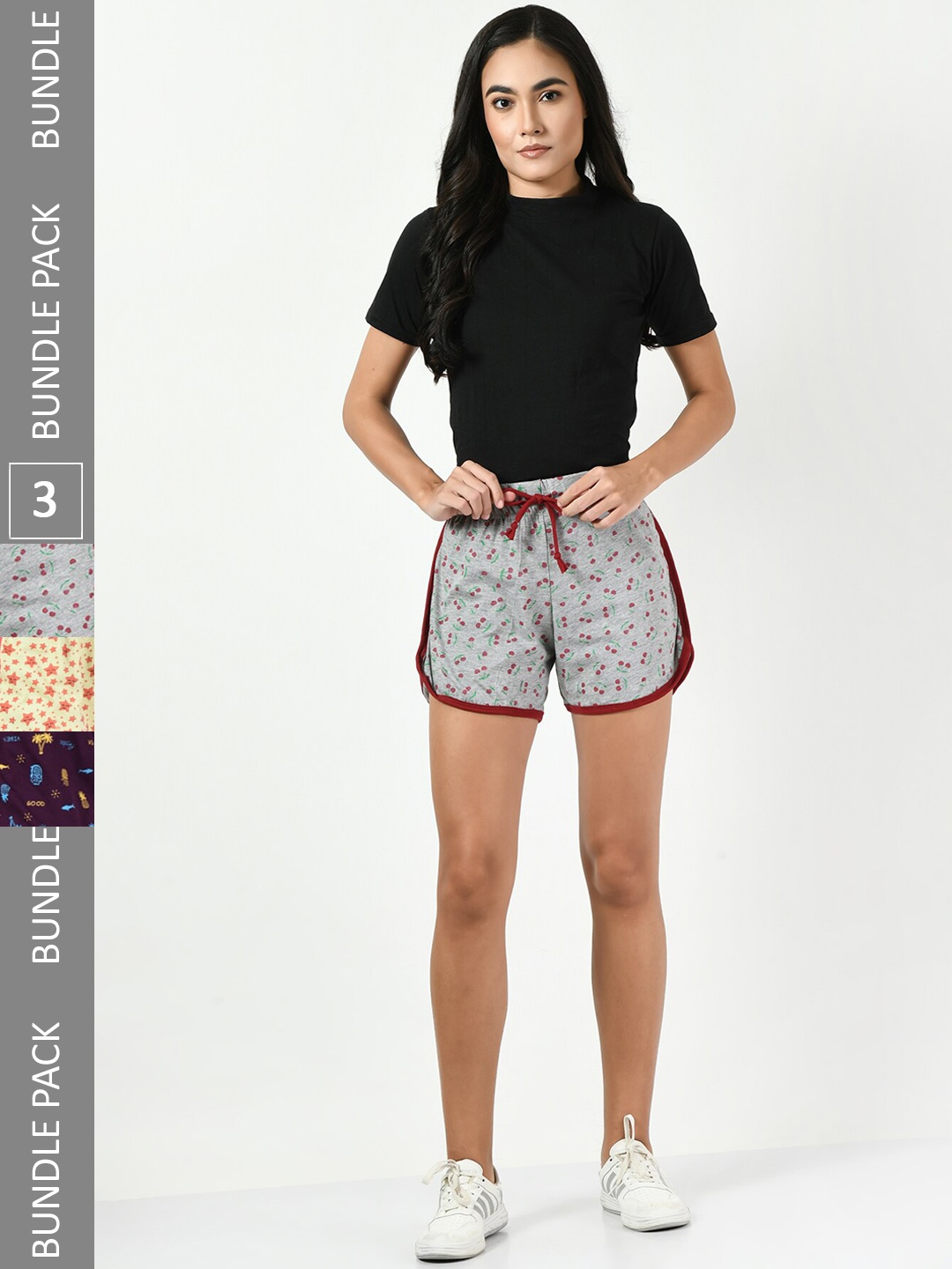 

BAESD Women Pack of 3 Conversational Printed Pure Cotton Hot Pants Shorts, Grey