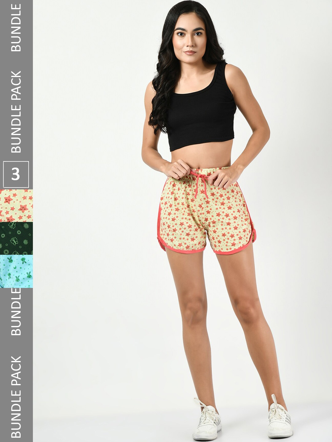 BAESD Pack Of 3 Conversational Printed High-Rise Pure Cotton Shorts, Yellow