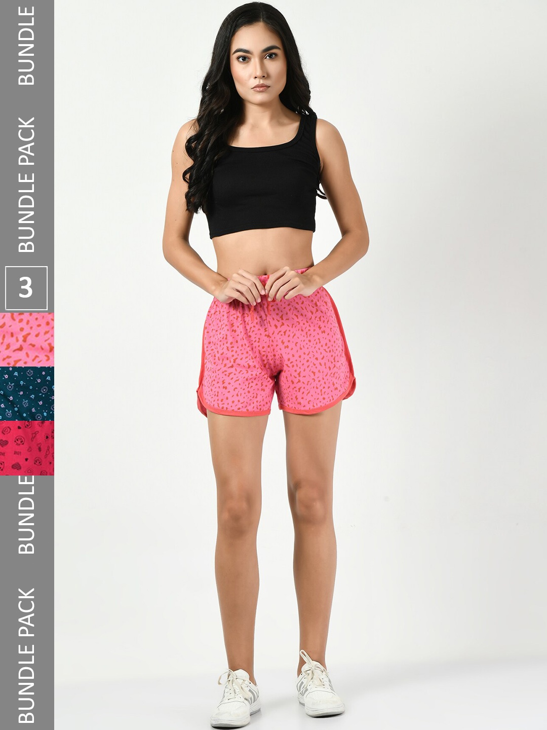 

BAESD Women Pack Of 3 High-Rise Floral Printed Pure Cotton Shorts, Pink