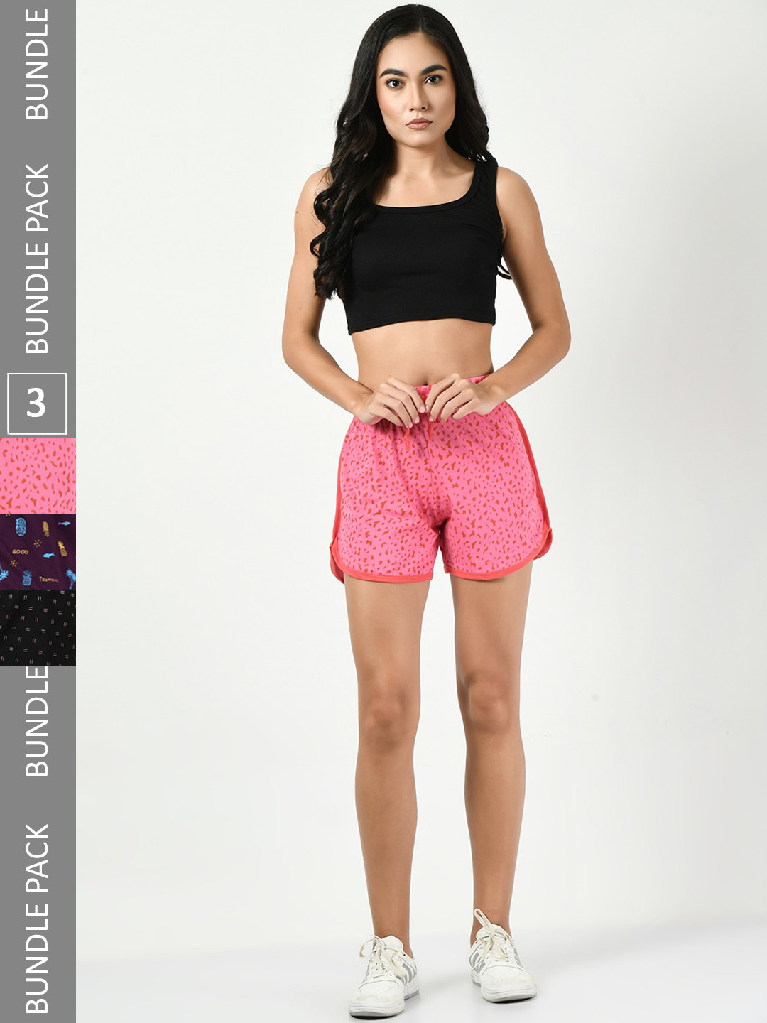 

BAESD Women Pack of 3 Conversational Printed Pure Cotton Hot Pants Shorts, Pink