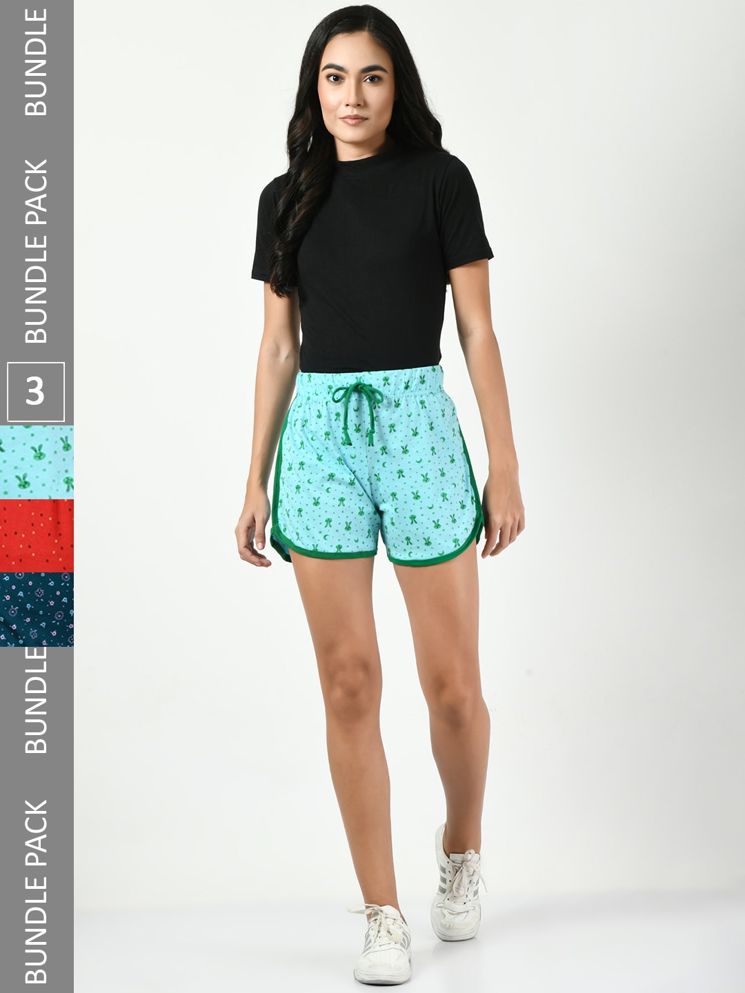 

BAESD Women Pack of 3 Conversational Printed Pure Cotton Hot Pants Shorts, Blue