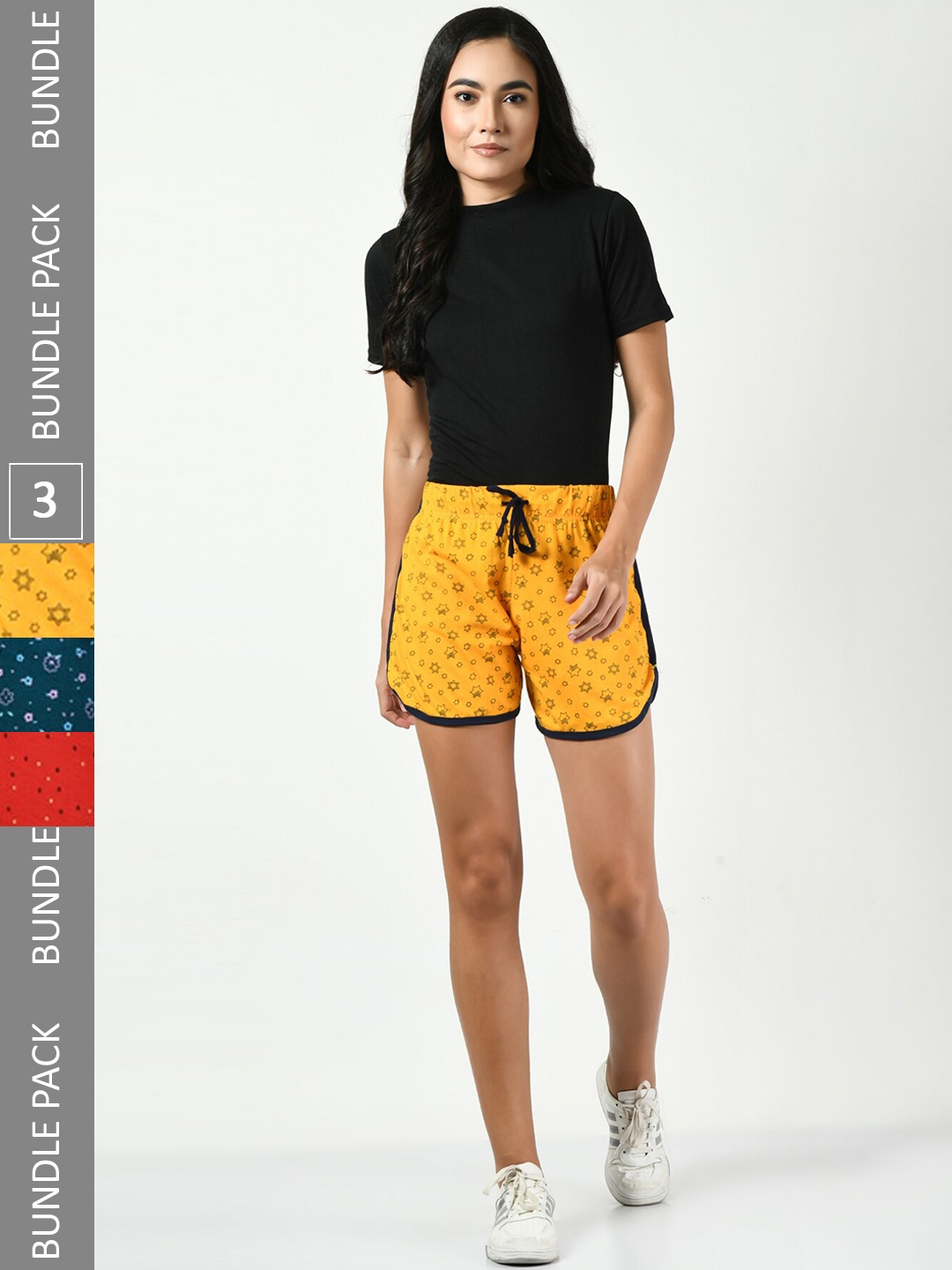 

BAESD Women Pack of 3 Conversational Printed Pure Cotton Hot Pants Shorts, Yellow