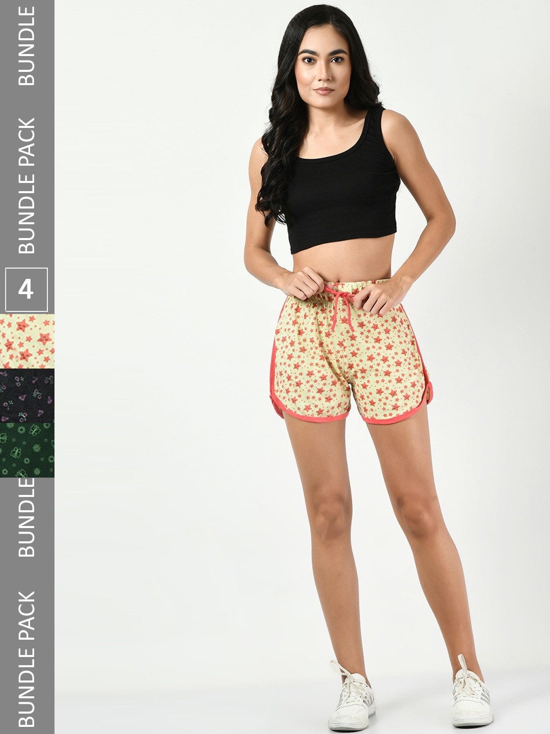 

BAESD Women Pack Of 3 Printed Pure Cotton Hotpant Shorts, Beige