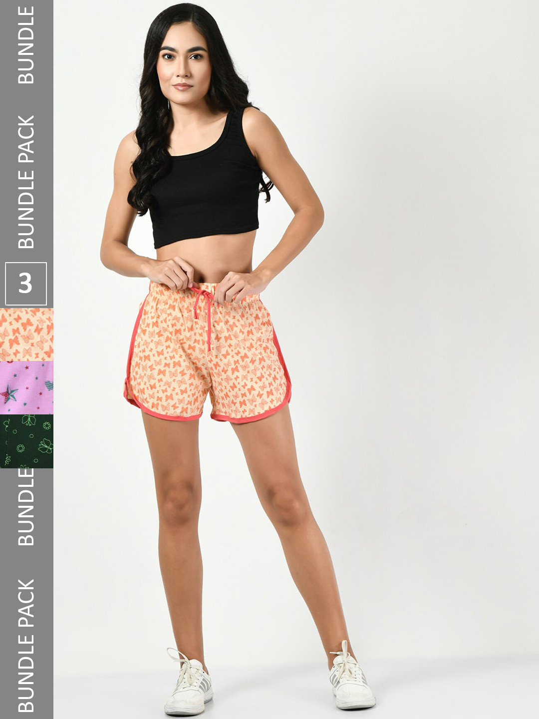

BAESD Women Pack of 3 Conversational Printed Pure Cotton Hot Pants Shorts, Peach