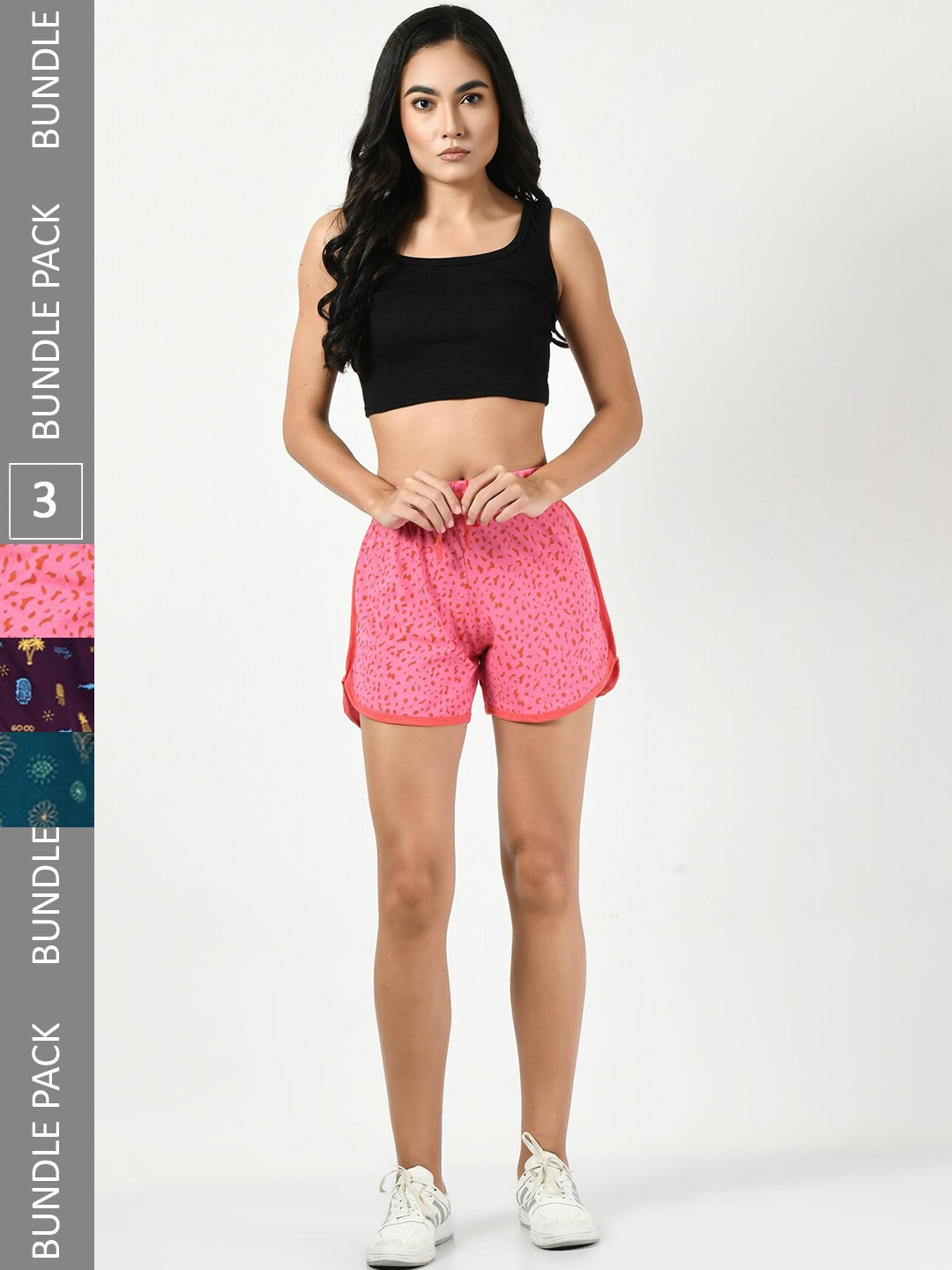 

BAESD Women Pack Of 3 Printed Pure Cotton Hotpant Shorts, Pink