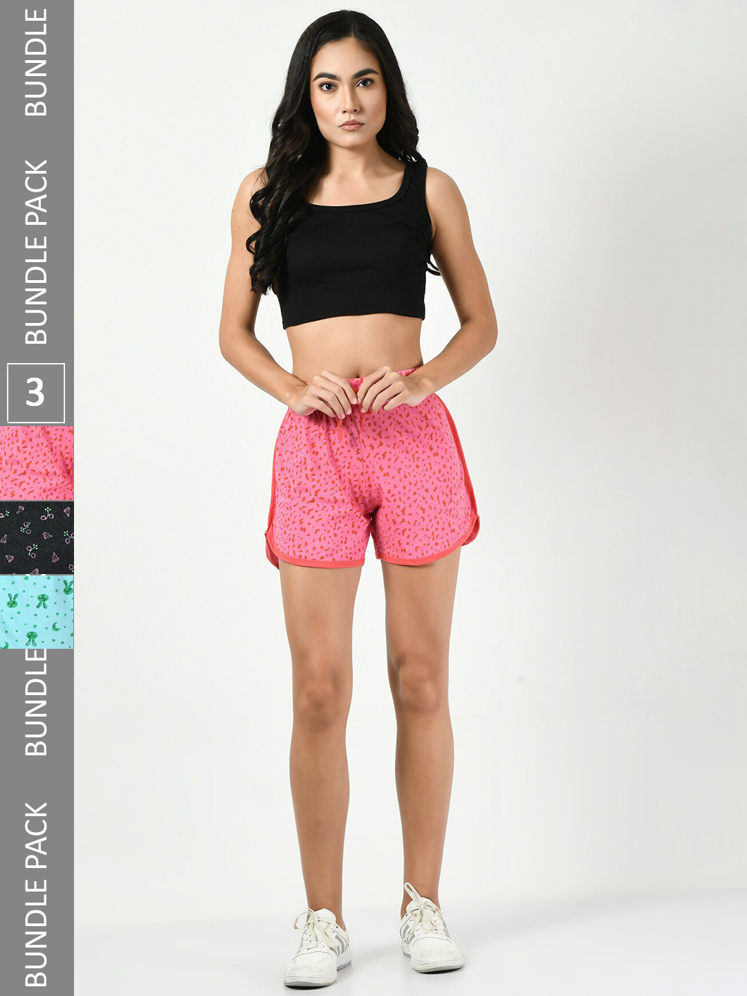 

BAESD Women Pack Of 3 High-Rise Printed Pure Cotton Hotpant Shorts, Pink