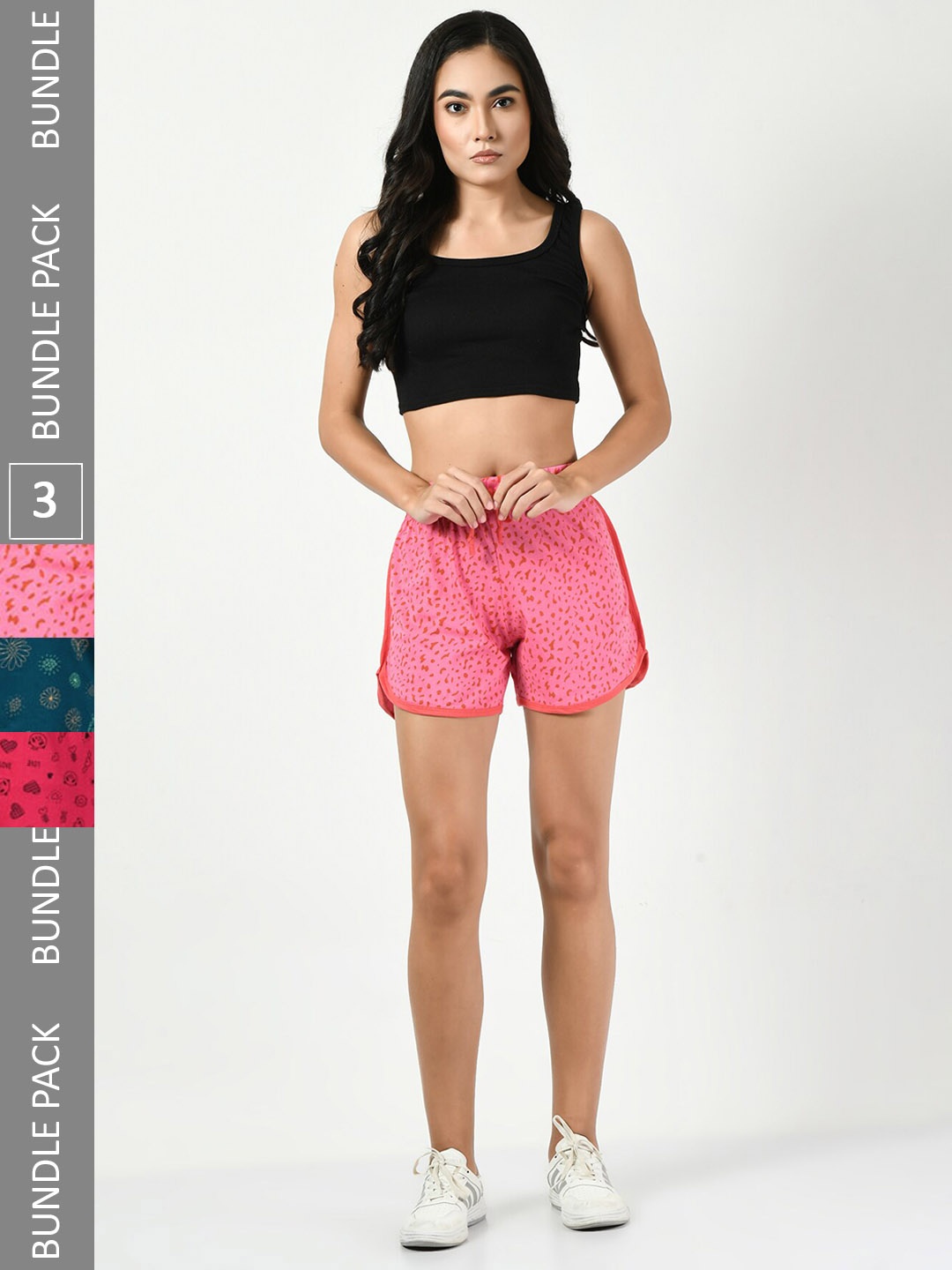 

BAESD Women Pack Of 3 Conversational Printed Mid-Rise Pure Cotton Shorts, Pink