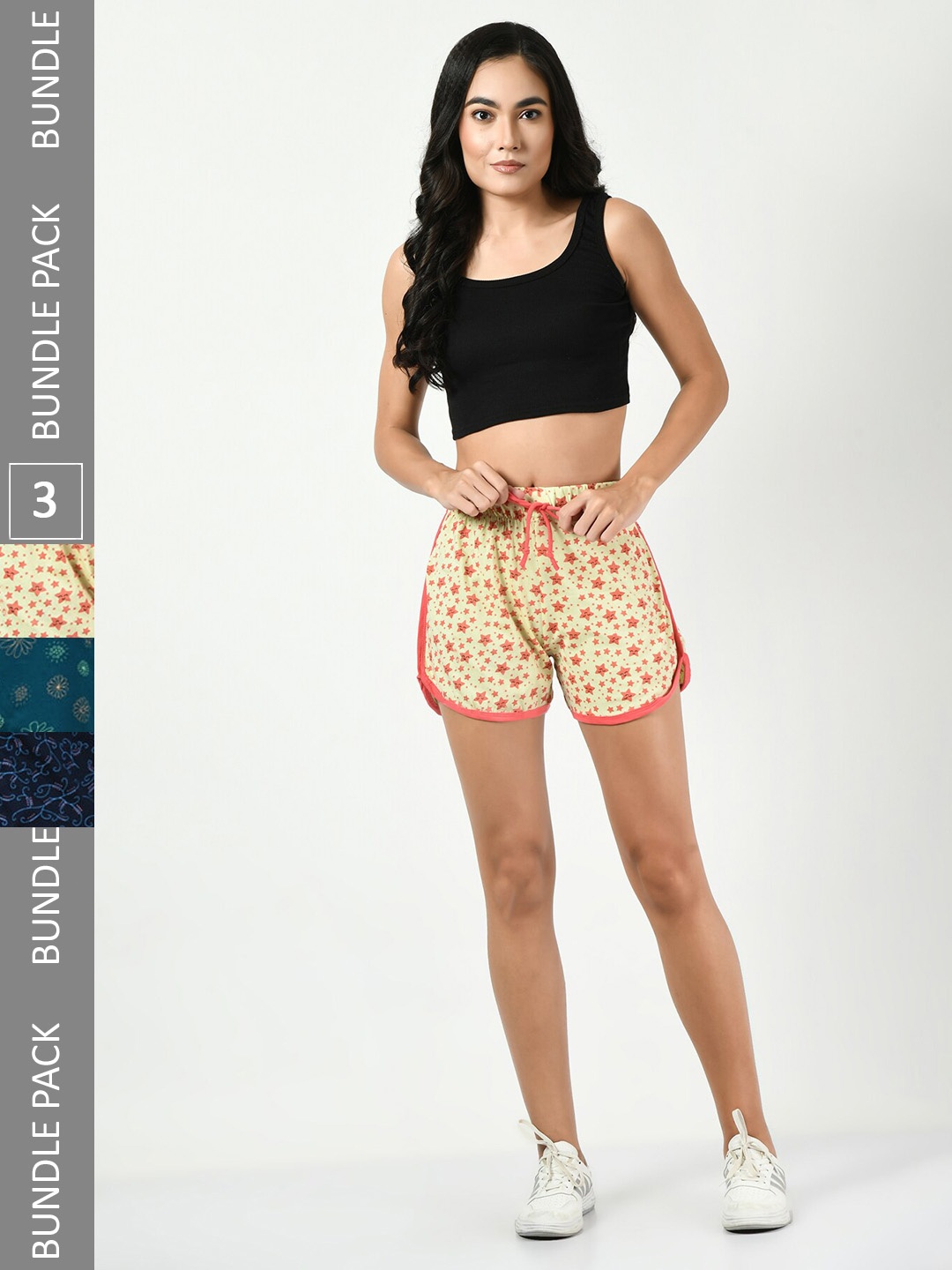 

BAESD Women Pack Of 3 High-Rise Floral Printed Pure Cotton Shorts, Yellow