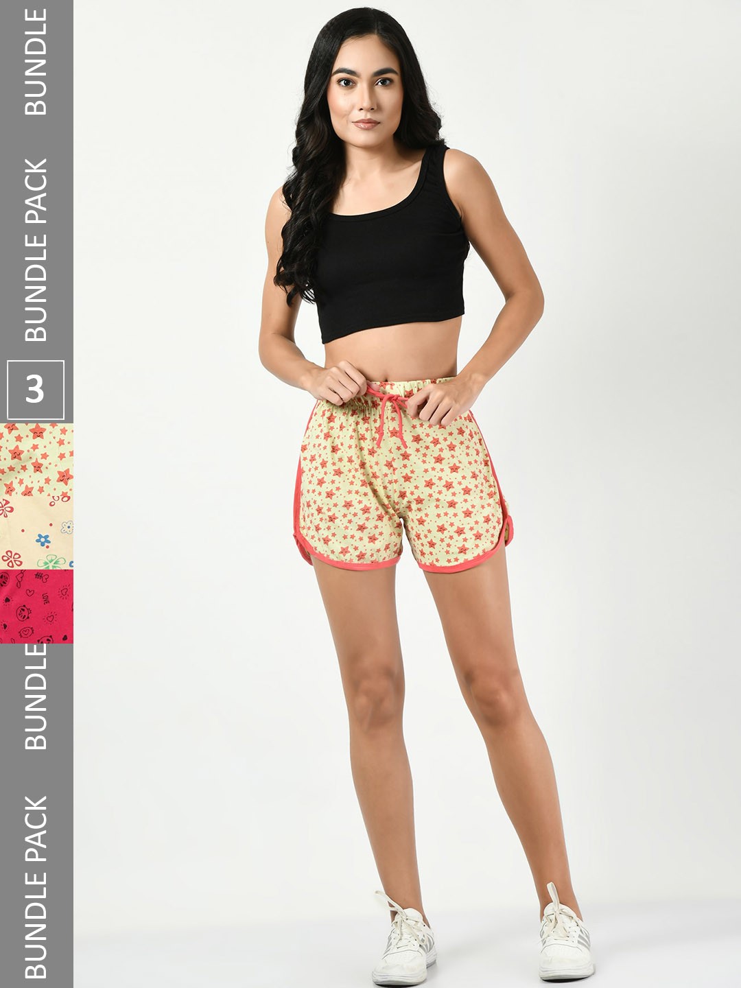 

BAESD Set of 3 Printed High-Rise Pure Cotton Shorts, Cream