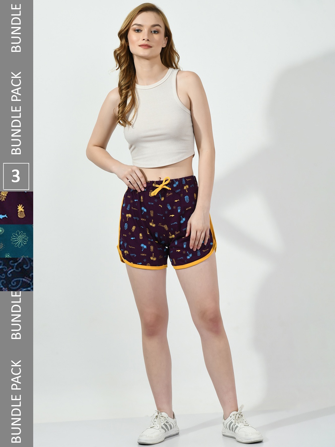 

BAESD Women Pack Of 3 Floral Printed Pure Cotton Hot Pants, Purple