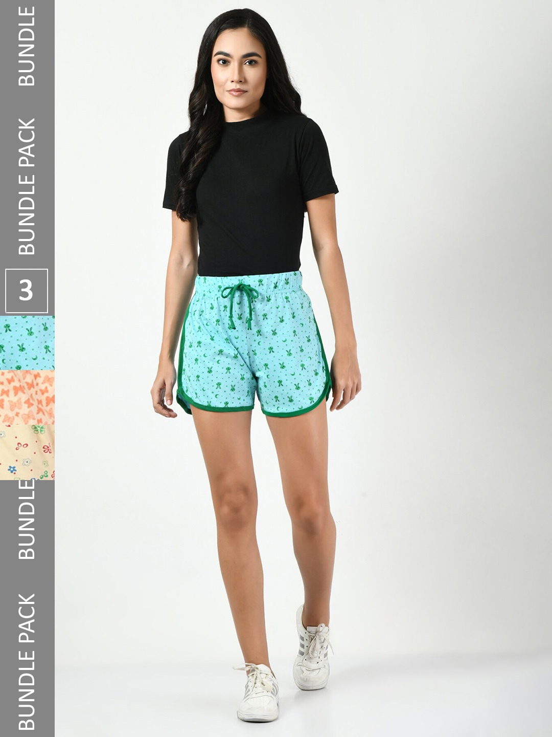 

BAESD Women Pack Of 3 Floral Printed Pure Cotton Hot Pants, Turquoise blue