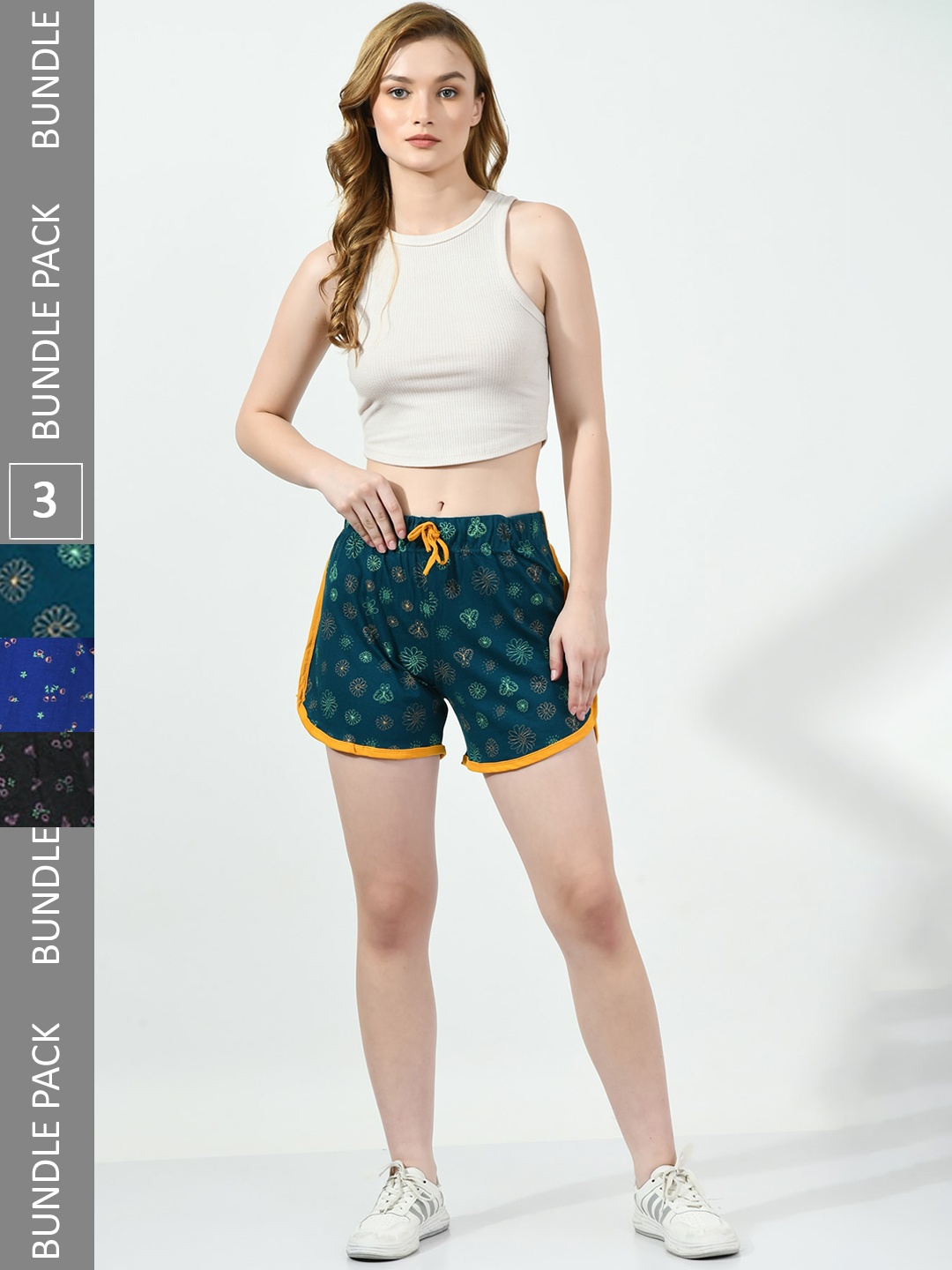 

BAESD Women Pack Of 3 Floral Printed Pure Cotton Hot Pants, Green