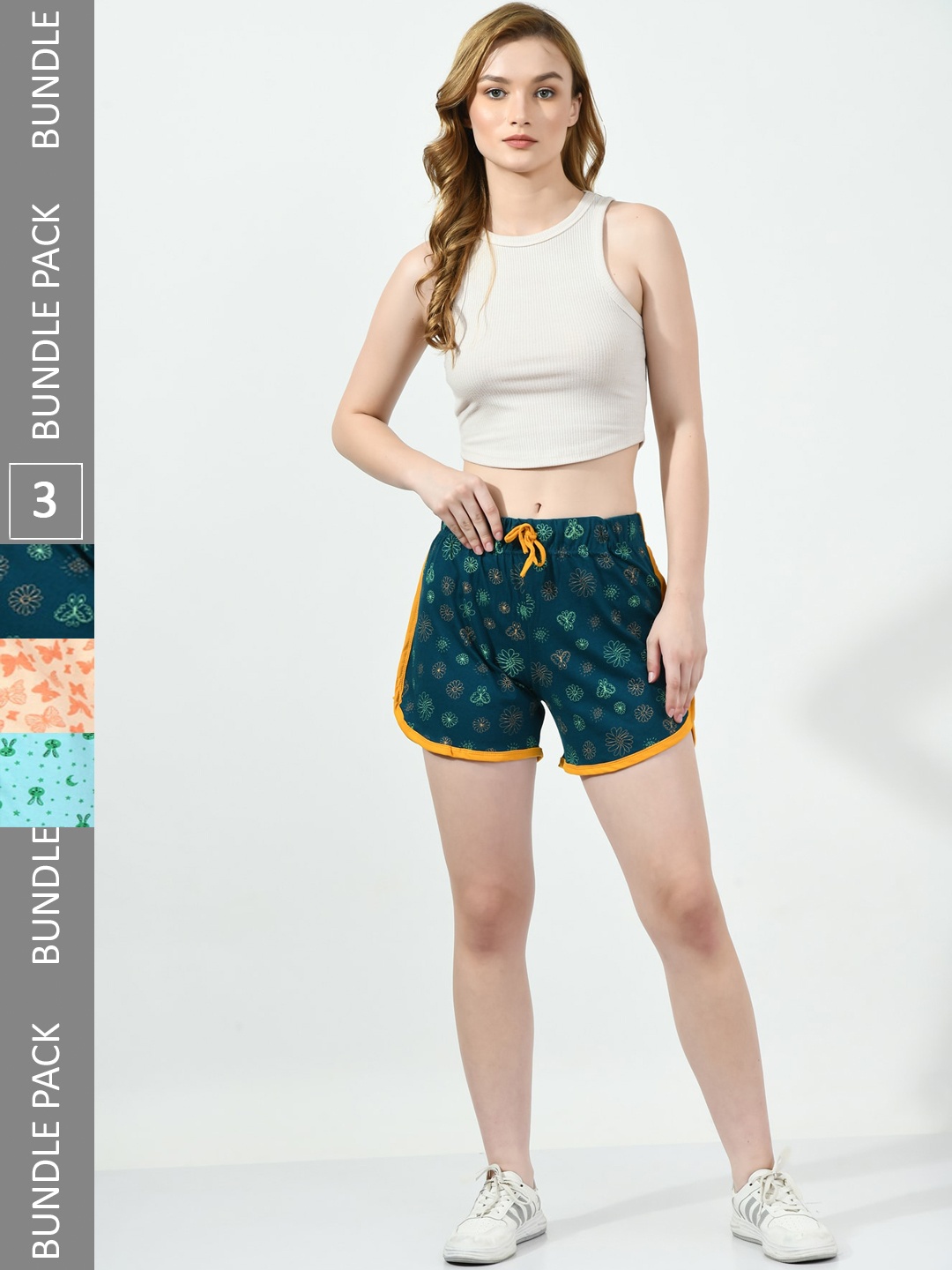 

BAESD Women Pack of 3 Printed High-Rise Cotton Shorts, Teal