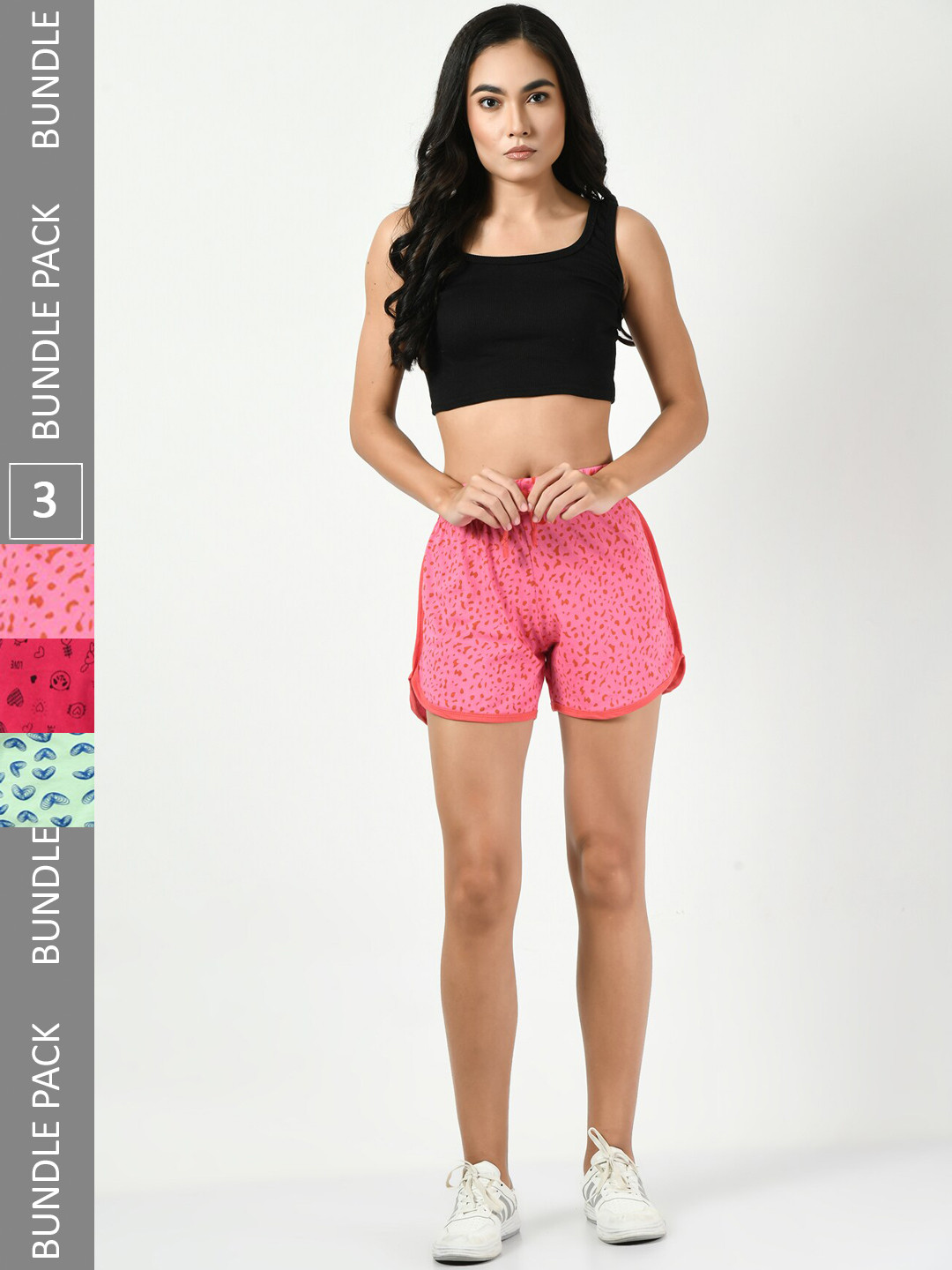 

BAESD Women Pack of 3 Printed High-Rise Cotton Shorts, Pink
