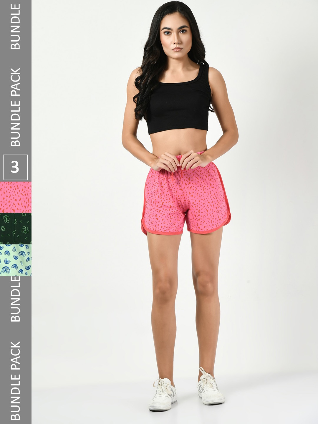 

BAESD Pack Of 3 Printed High-Rise Cotton Shorts, Pink